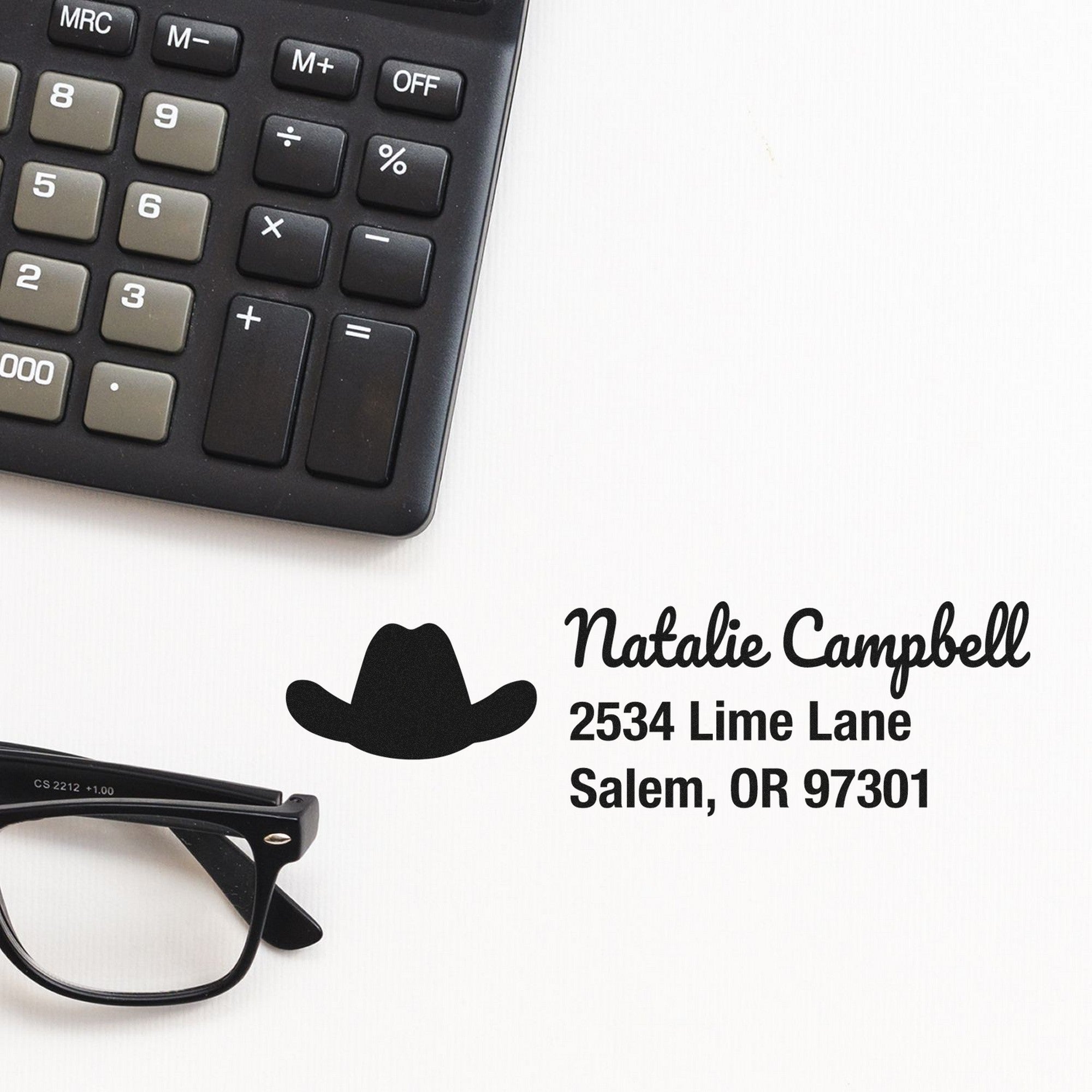 Cowboy Hat Personalized Address Rubber Stamp - Engineer Seal Stamps