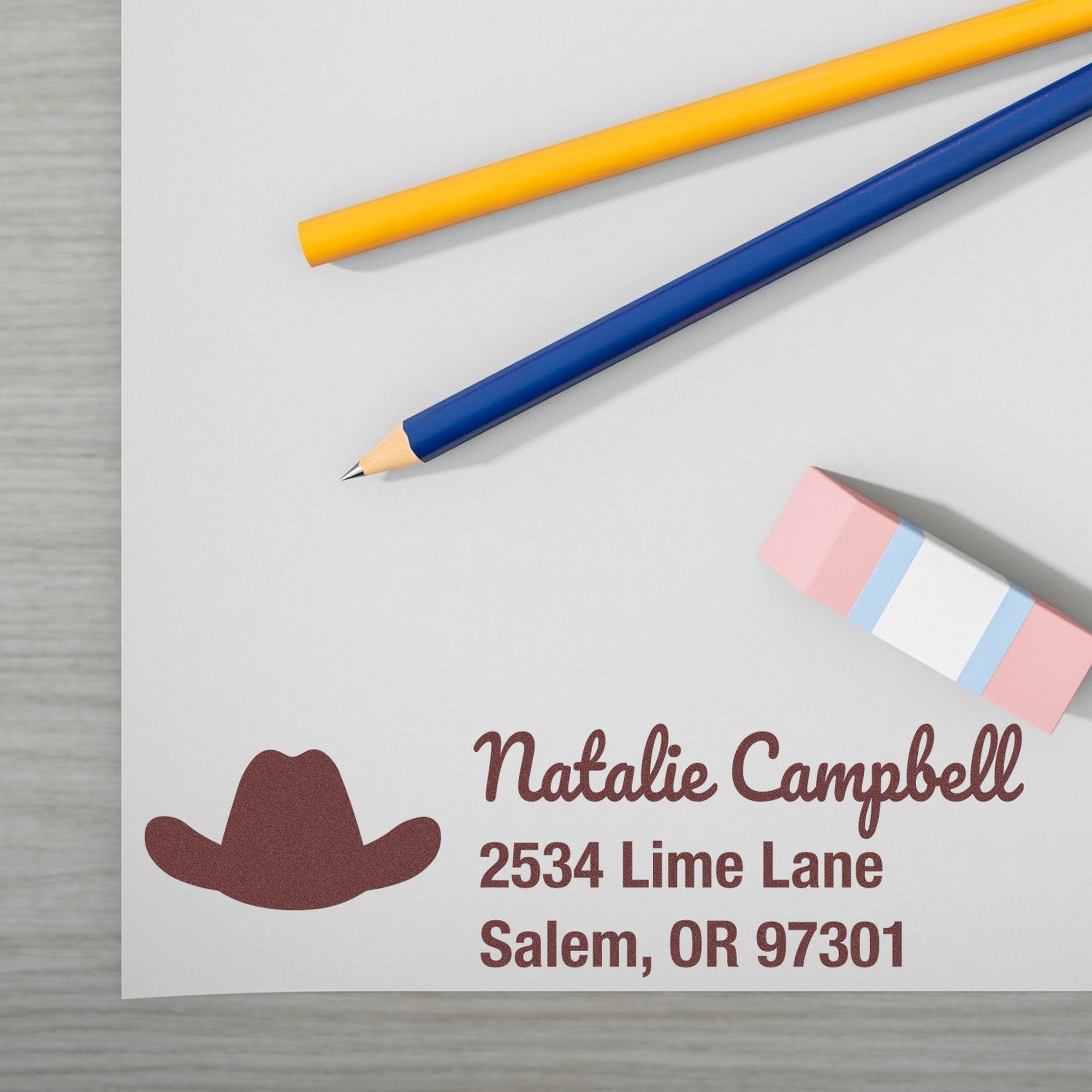 Cowboy Hat Personalized Address Rubber Stamp - Engineer Seal Stamps