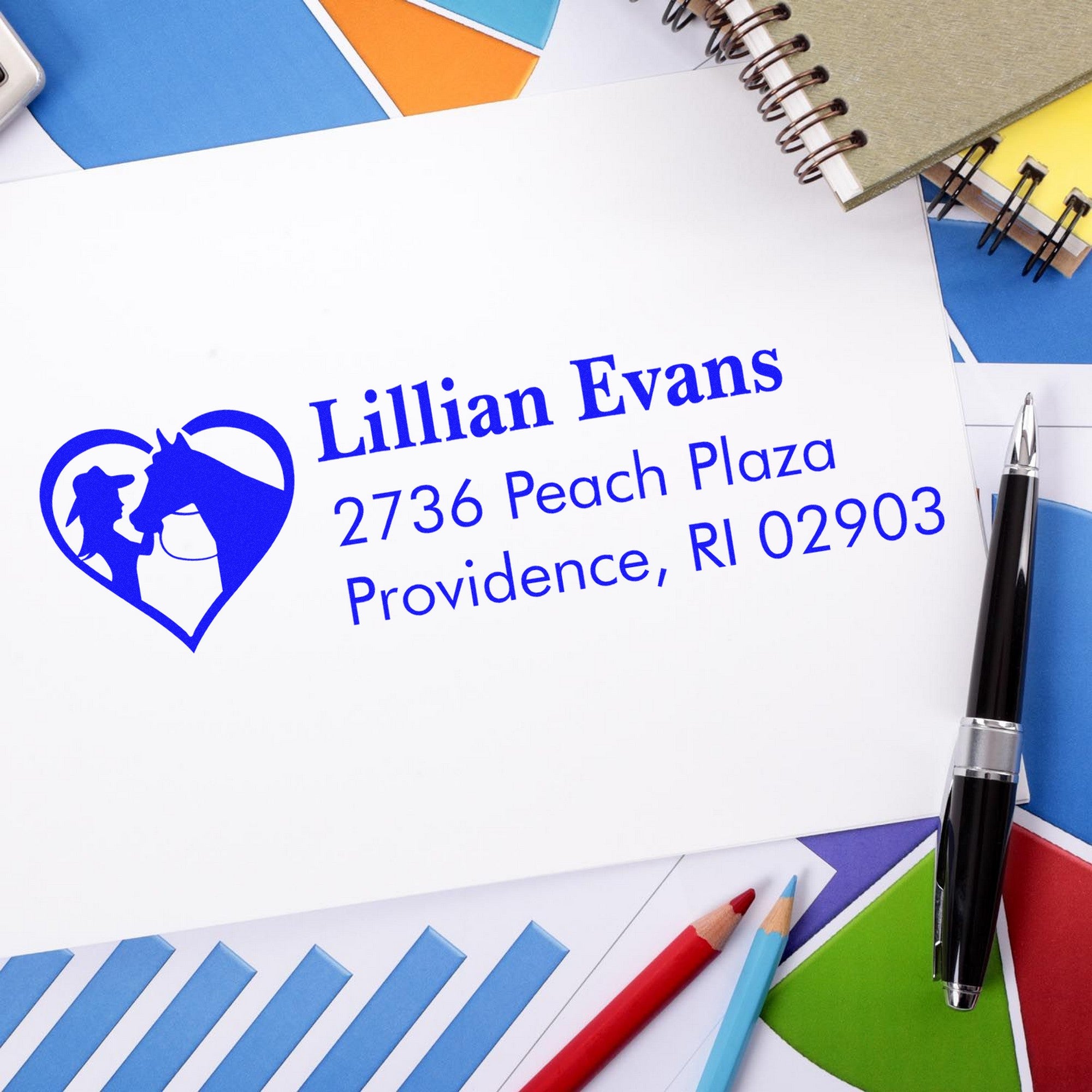 Equestrian Embrace Horse Personalized Name and Address Rubber Stamp - Engineer Seal Stamps