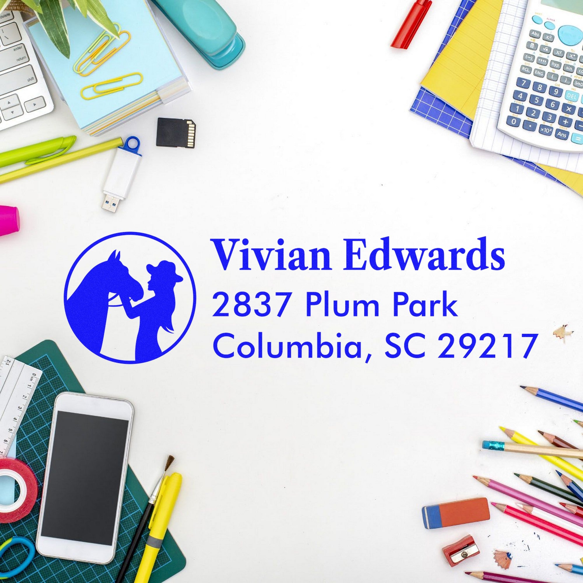 PSI Cowgirl's Companion Steed Custom New Address Pre-Inked Stamp - Engineer Seal Stamps