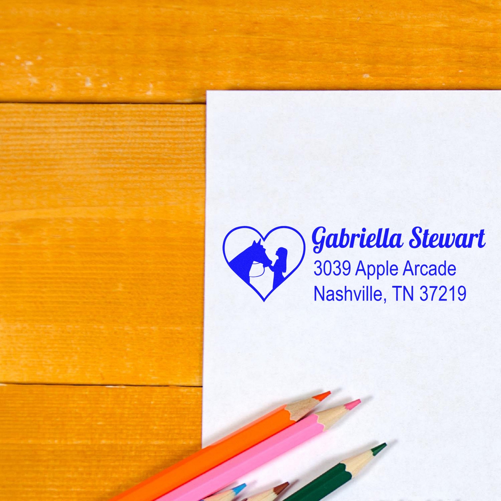 Self-Inking Cowgirl's Heart Equestrian Customize Name and Address Stamp - Engineer Seal Stamps