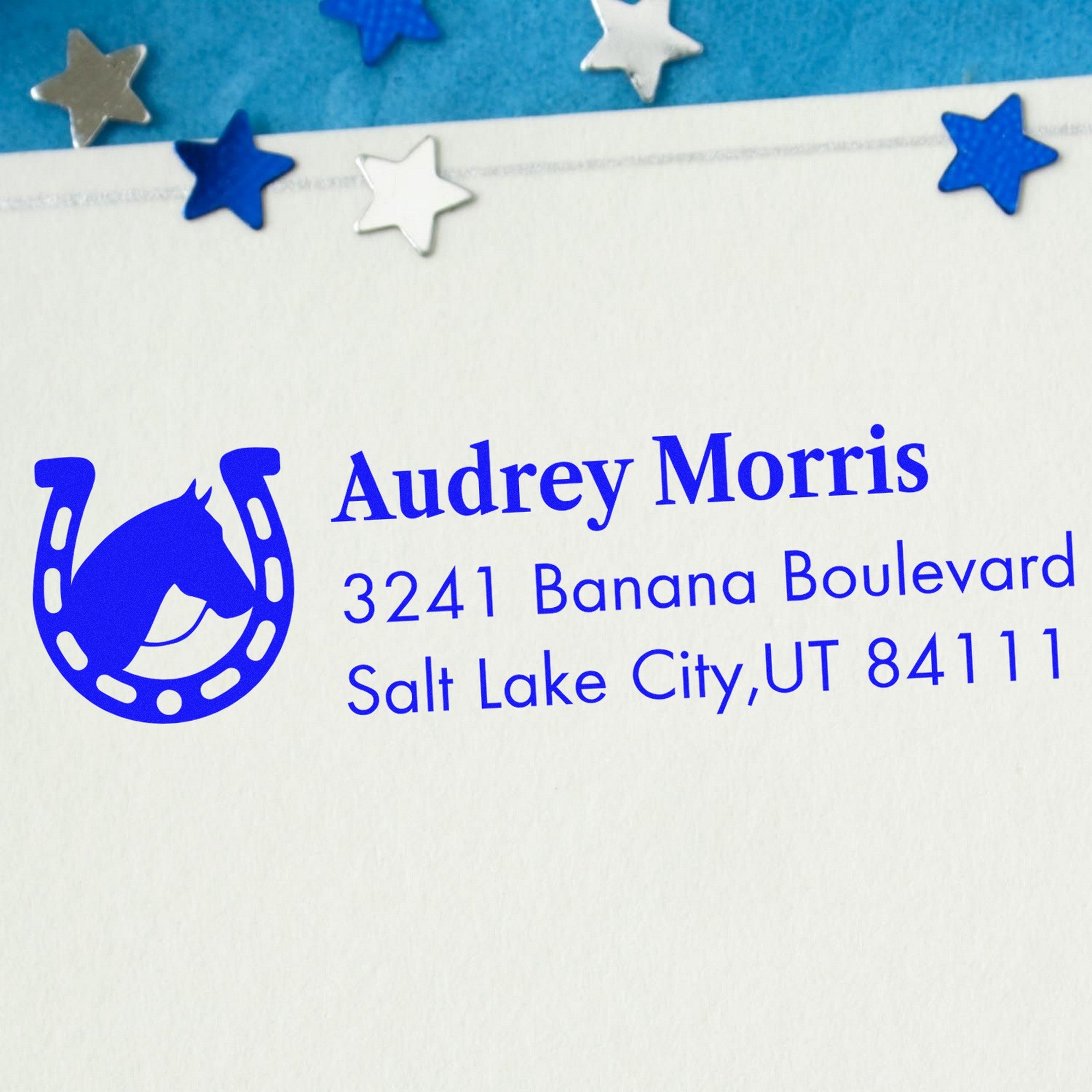 PSI Rustic Ranger Steed Customized Return Address Pre-Inked Stamp - Engineer Seal Stamps