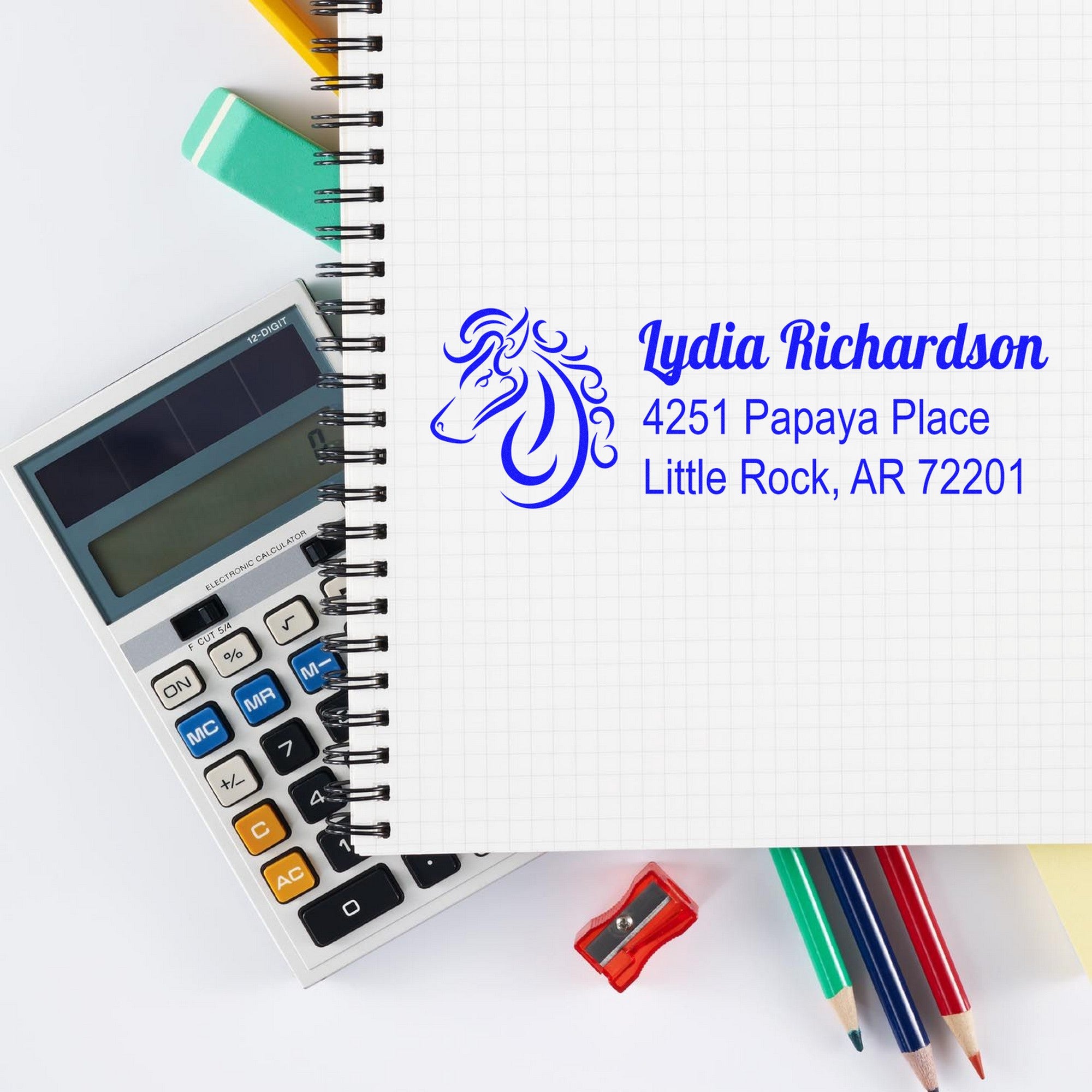 Self-Inking Radiant Ray Equestrian Customizable Name and Address Stamp - Engineer Seal Stamps