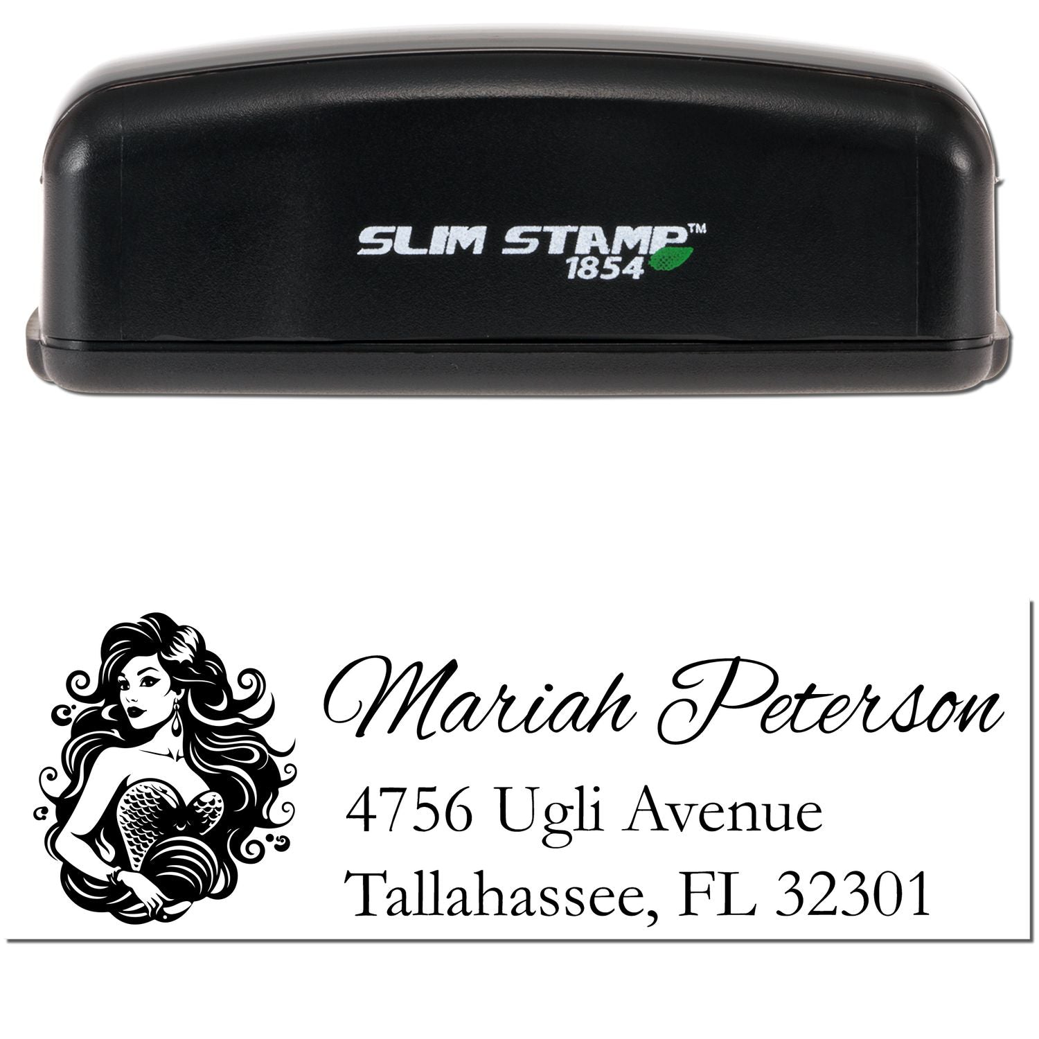 Slim Pre-Inked Mermaid's Charm Customized Address Label Stamp - Engineer Seal Stamps