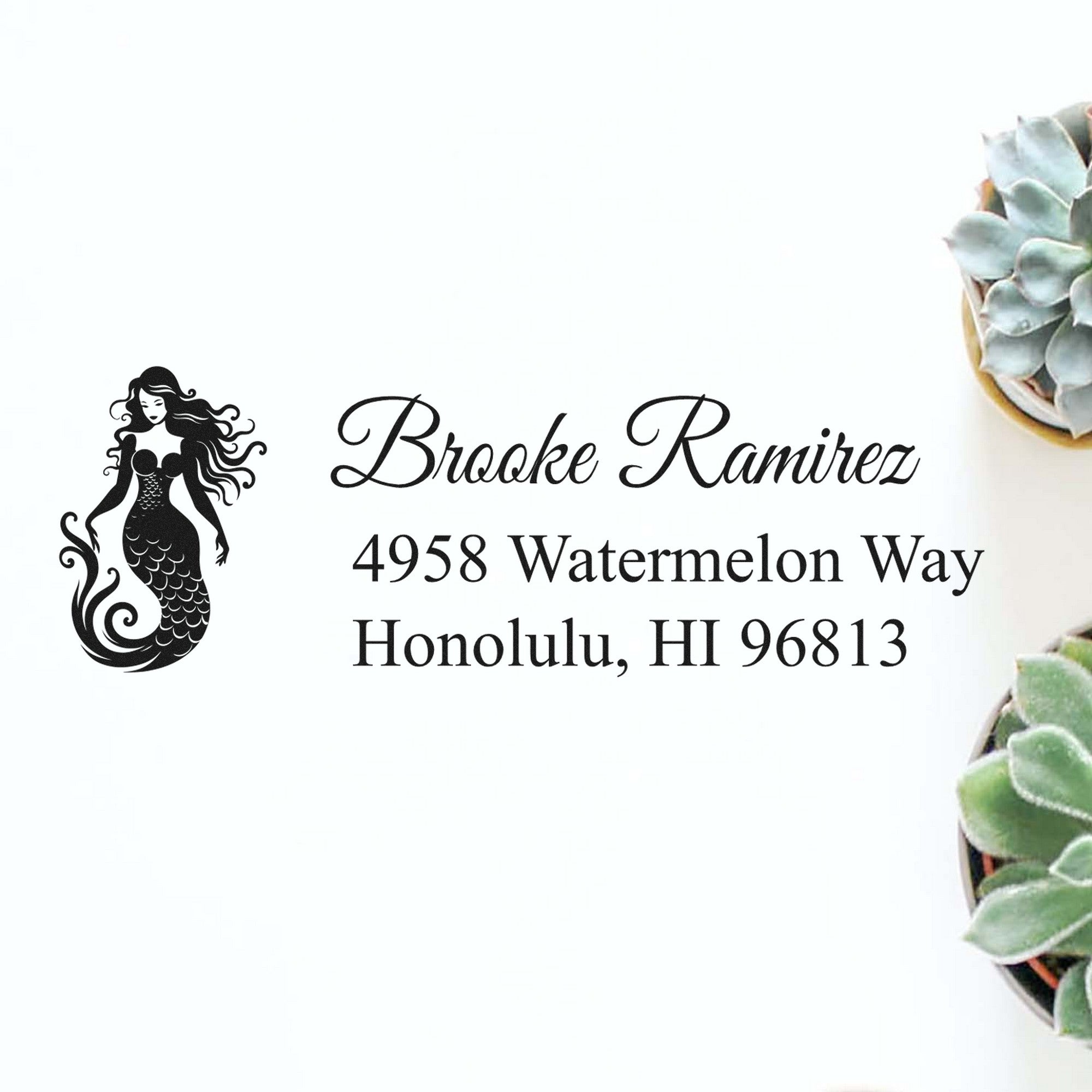 Self-Inking Aloha Mermaid Custom Address Label Stamp - Engineer Seal Stamps