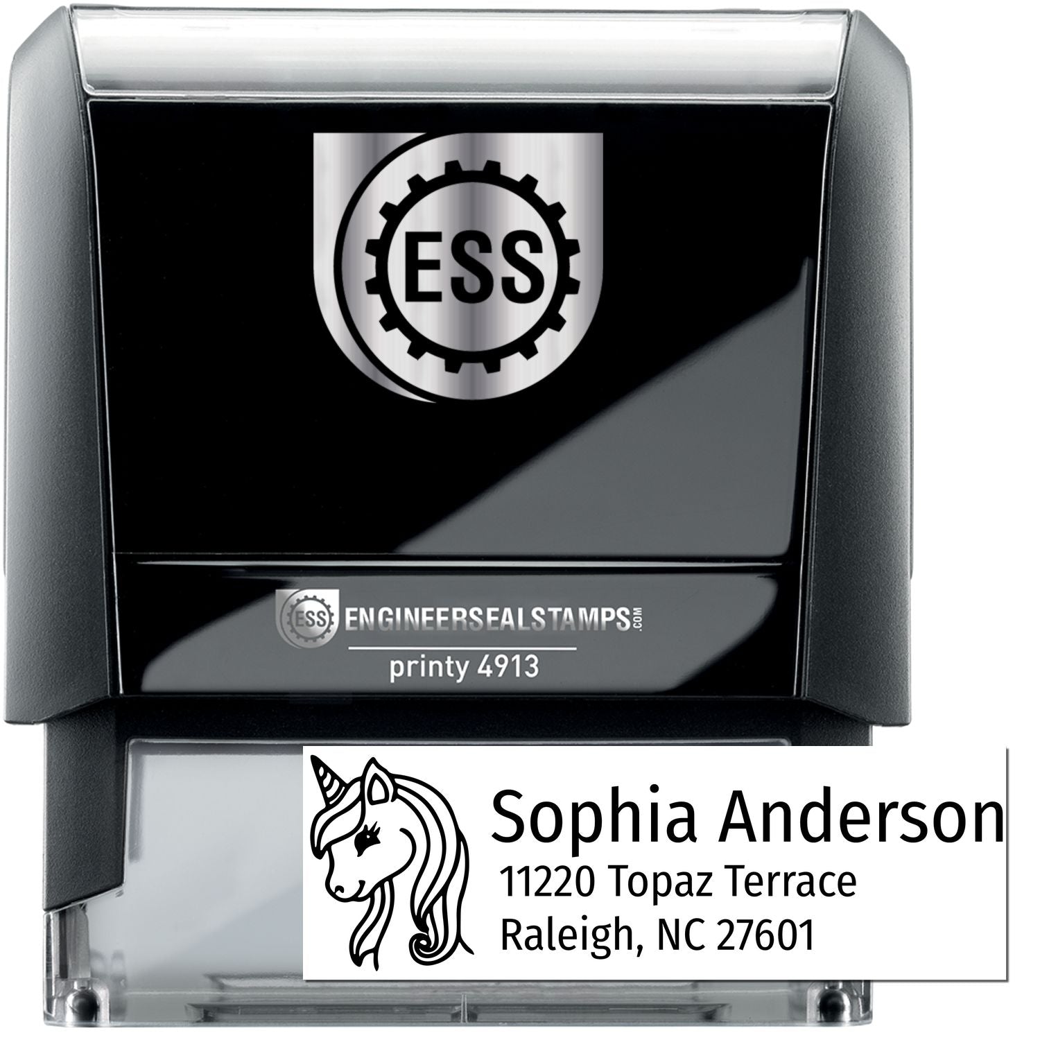 Self-Inking Radiant Starlight Magical Unicorn Custom Name and Address Stamp - Engineer Seal Stamps