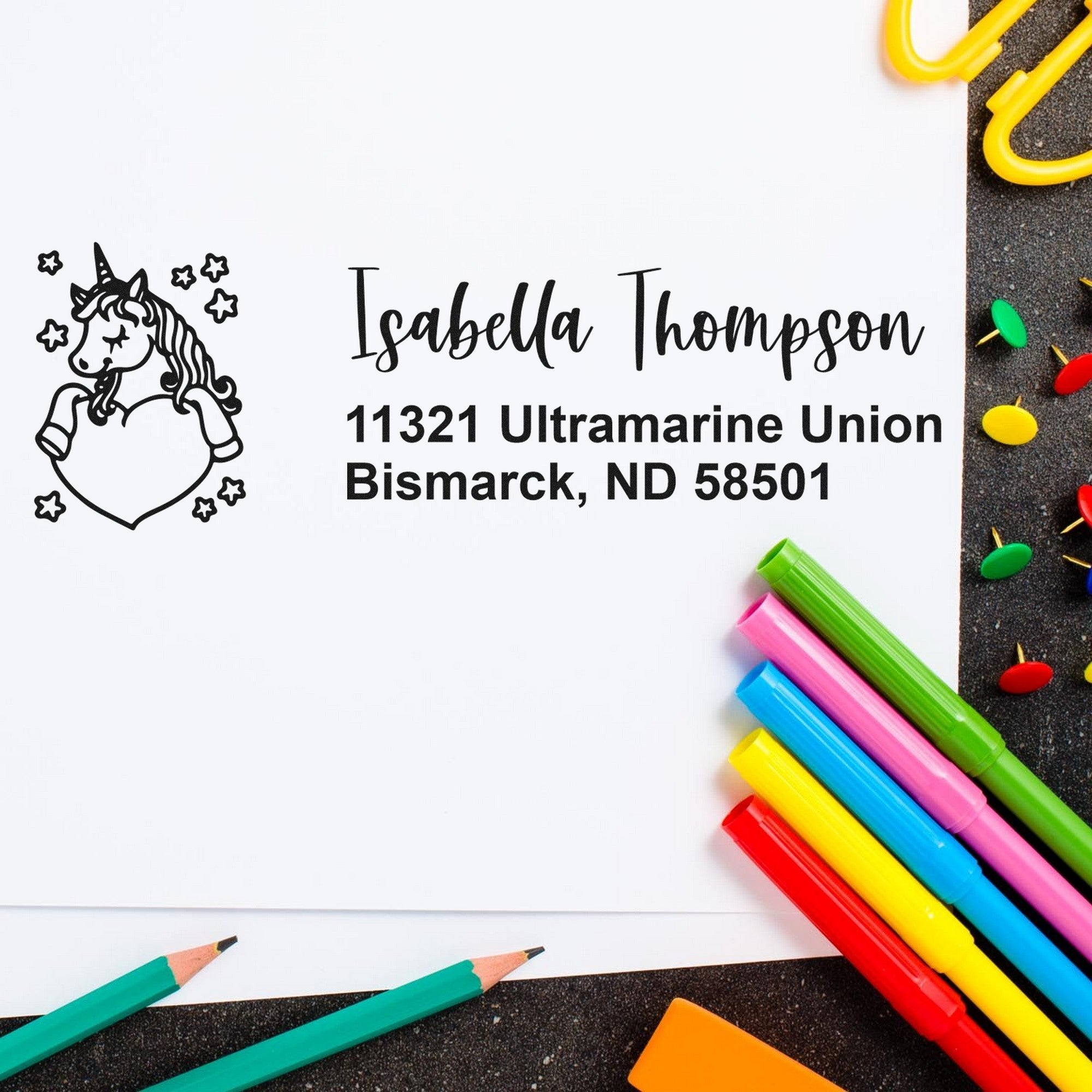 Mystic Moonbeam Unicorn Customize Name and Address Rubber Stamp - Engineer Seal Stamps
