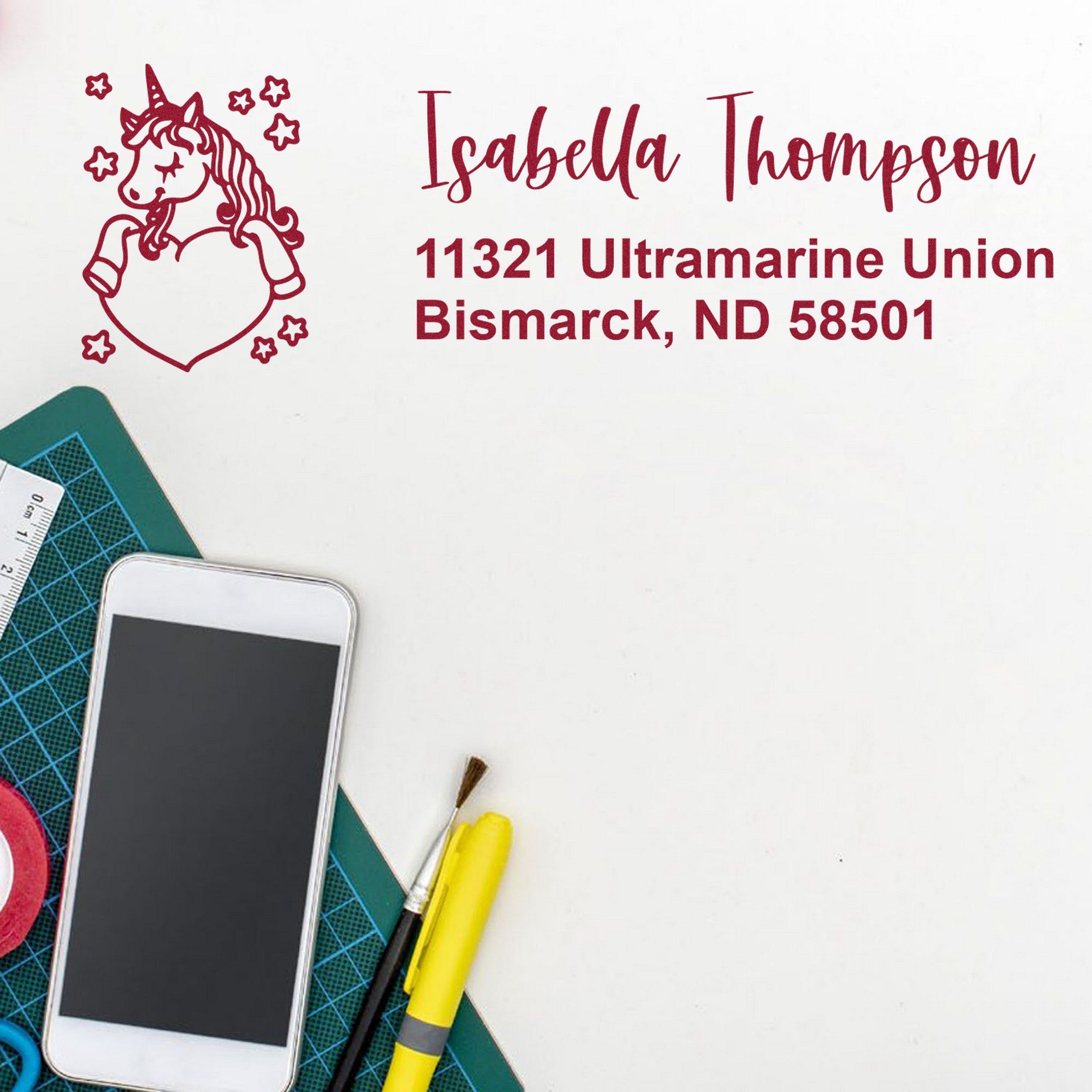 Self-Inking Mystic Moonbeam Magical Unicorn Custom Mailing Stamp - Engineer Seal Stamps