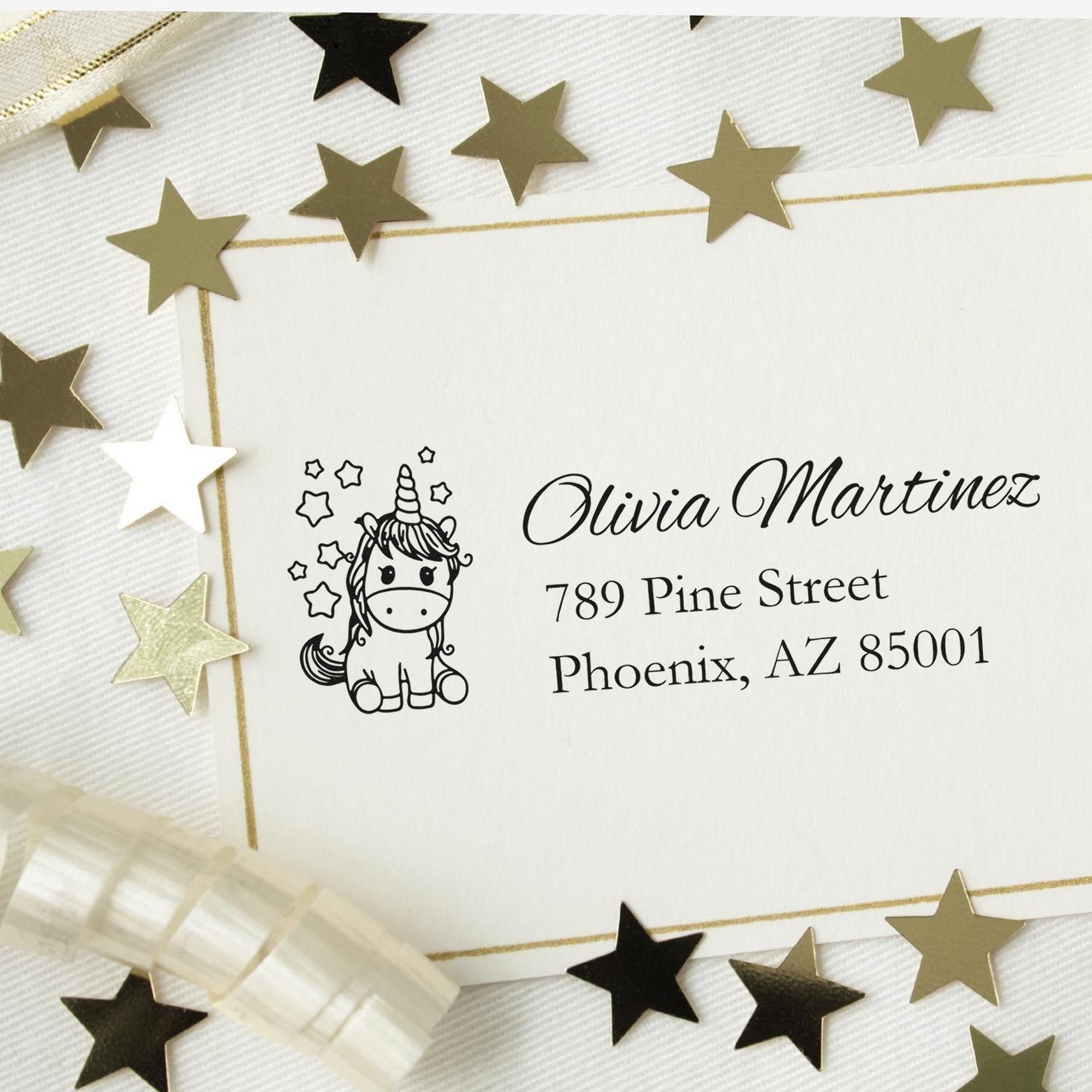 Self-Inking Glittering Glitterhoof Magical Unicorn Custom Address Return Stamp - Engineer Seal Stamps