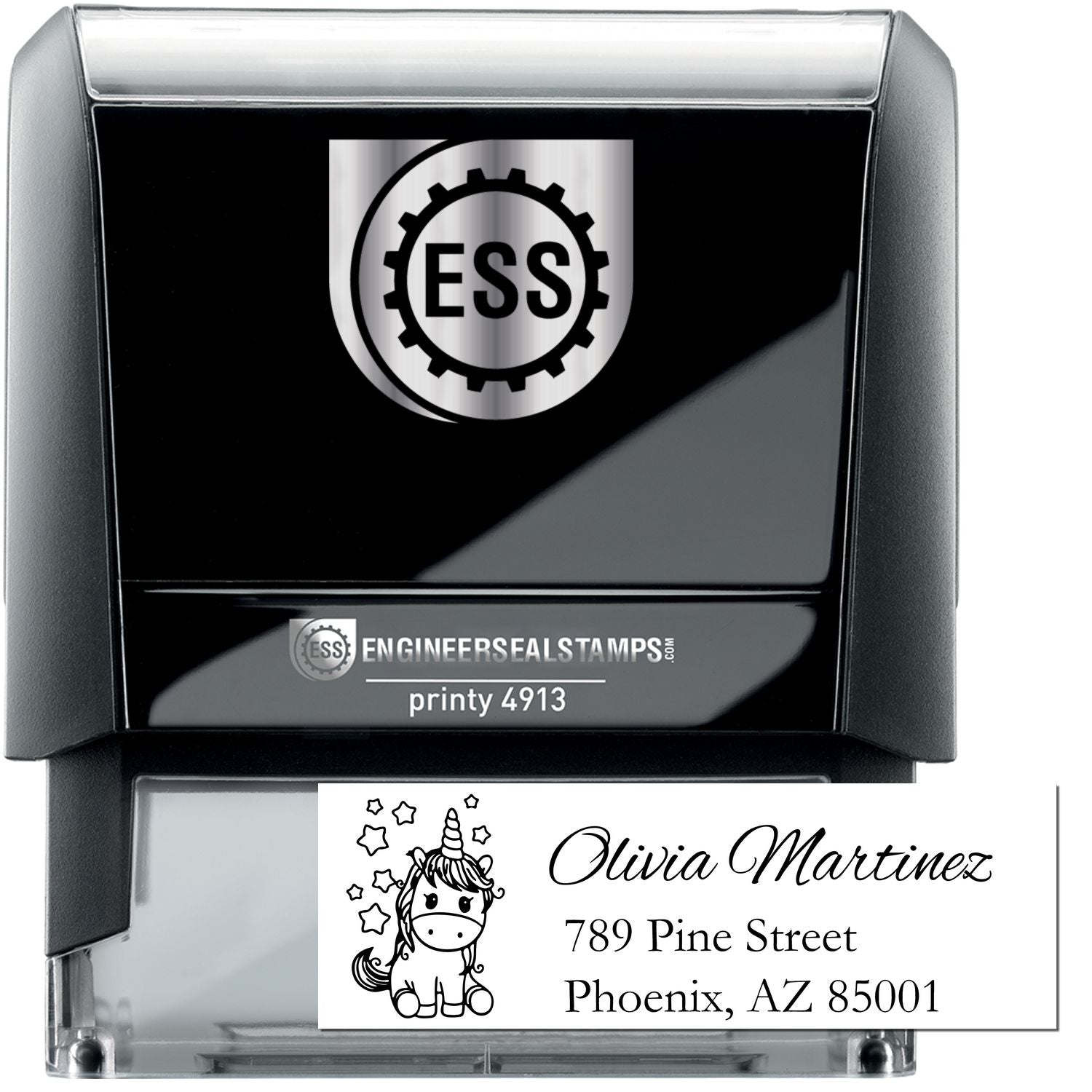 Self-Inking Glittering Glitterhoof Magical Unicorn Custom Address Return Stamp - Engineer Seal Stamps