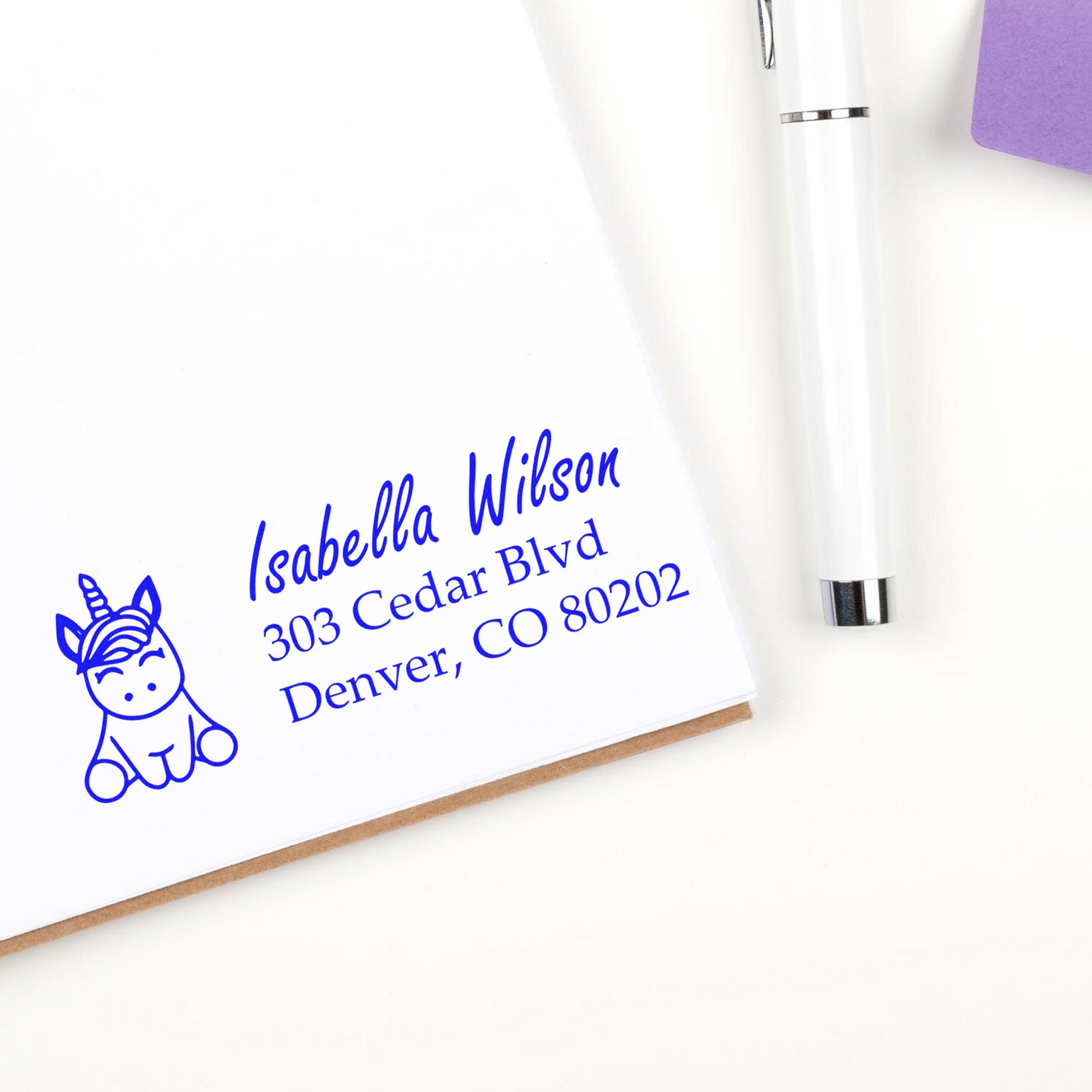 Self-Inking Shimmering Luminara Magical Unicorn Custom New Address Stamp - Engineer Seal Stamps