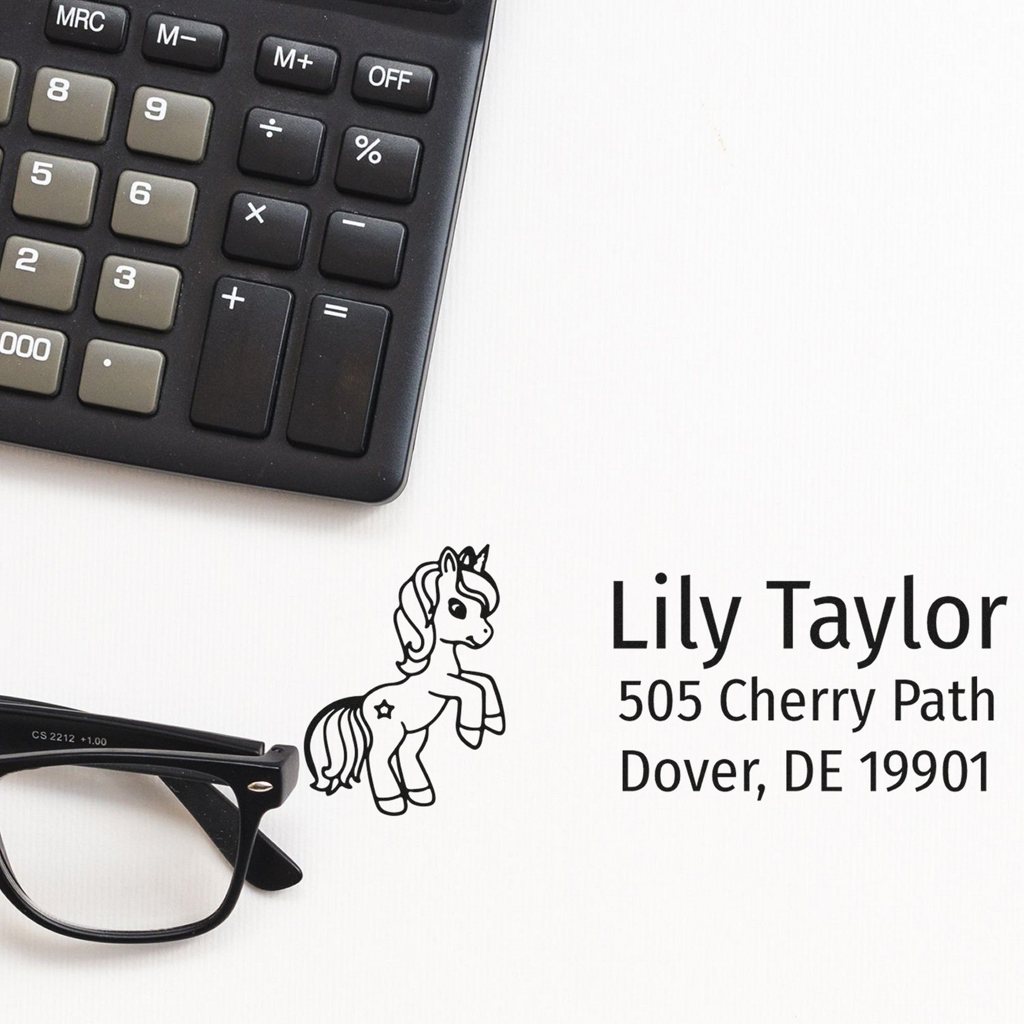 Self-Inking Crystalized Crystalhorn Magical Unicorn Custom Address Label Stamp - Engineer Seal Stamps