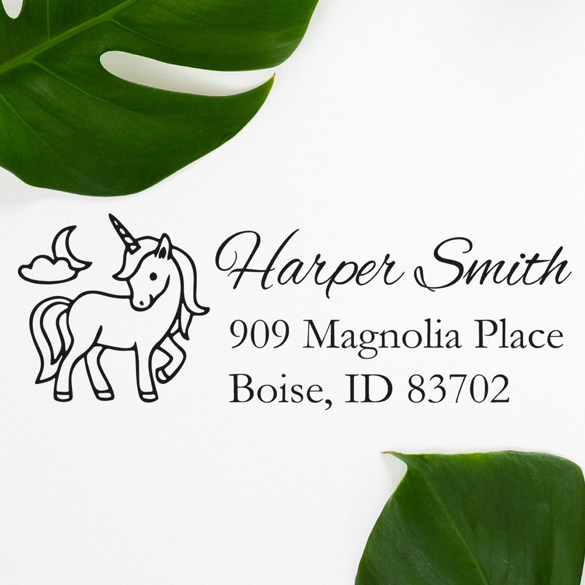 Serene Seraphina Unicorn Customizable Name and Address Rubber Stamp - Engineer Seal Stamps