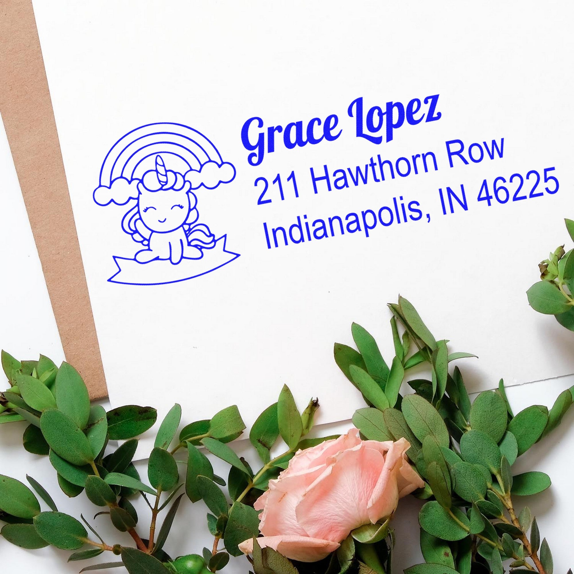 Self-Inking Iridescent Irisdust Magical Unicorn Customized Home Address Stamp - Engineer Seal Stamps