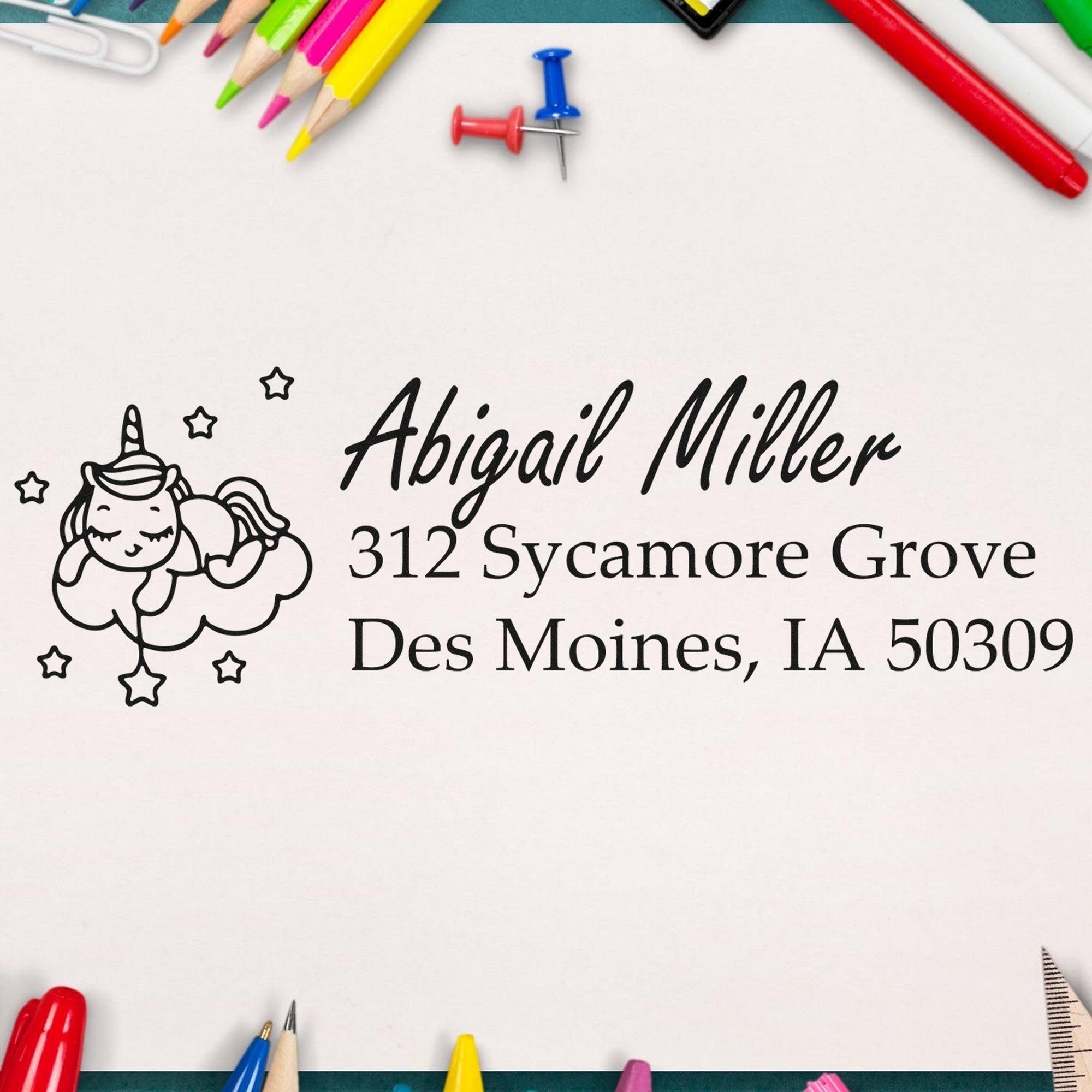 Opalescent Opalshine Unicorn Customizable Home Address Rubber Stamp - Engineer Seal Stamps