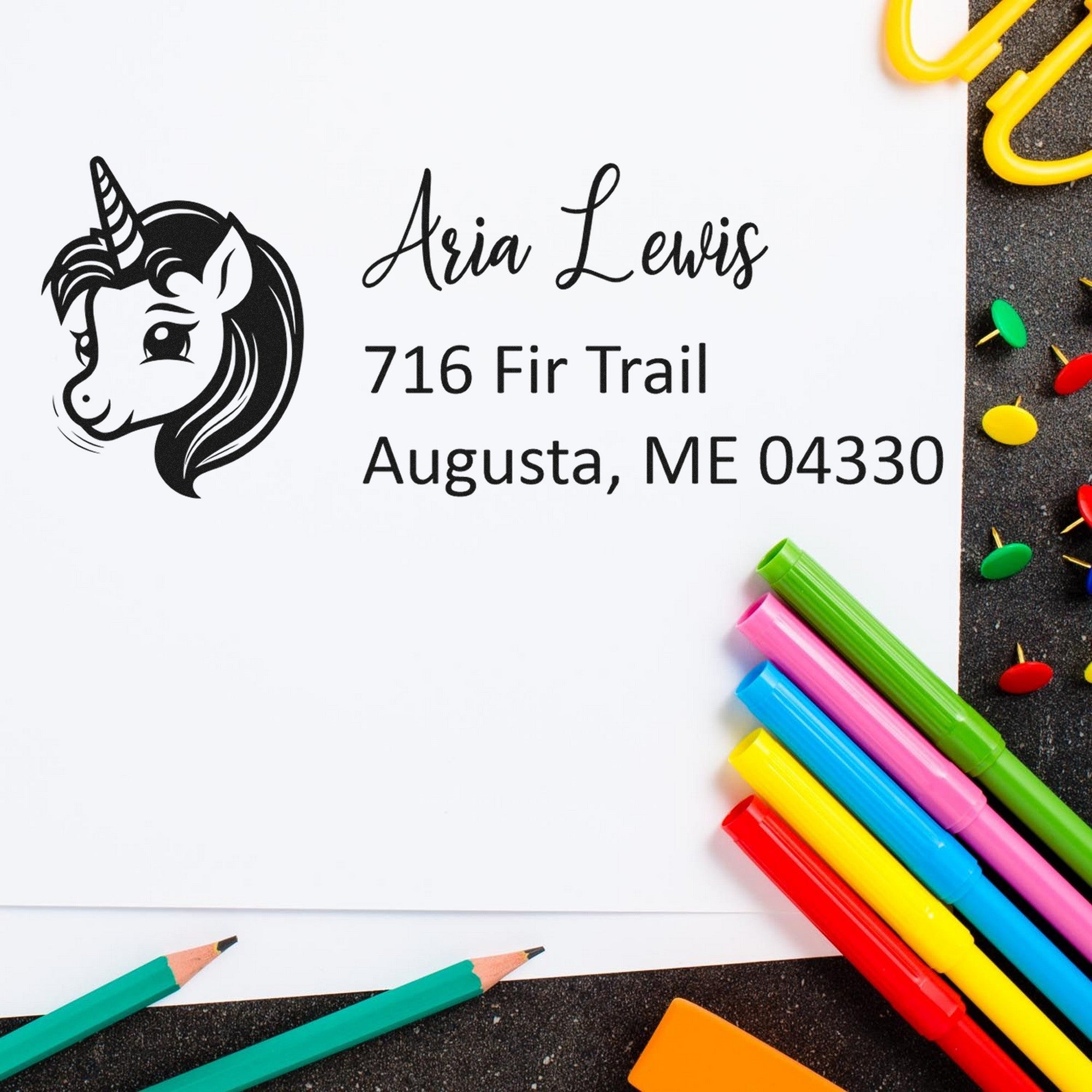 Heavenly Halocrest Unicorn Customizable New Address Rubber Stamp - Engineer Seal Stamps