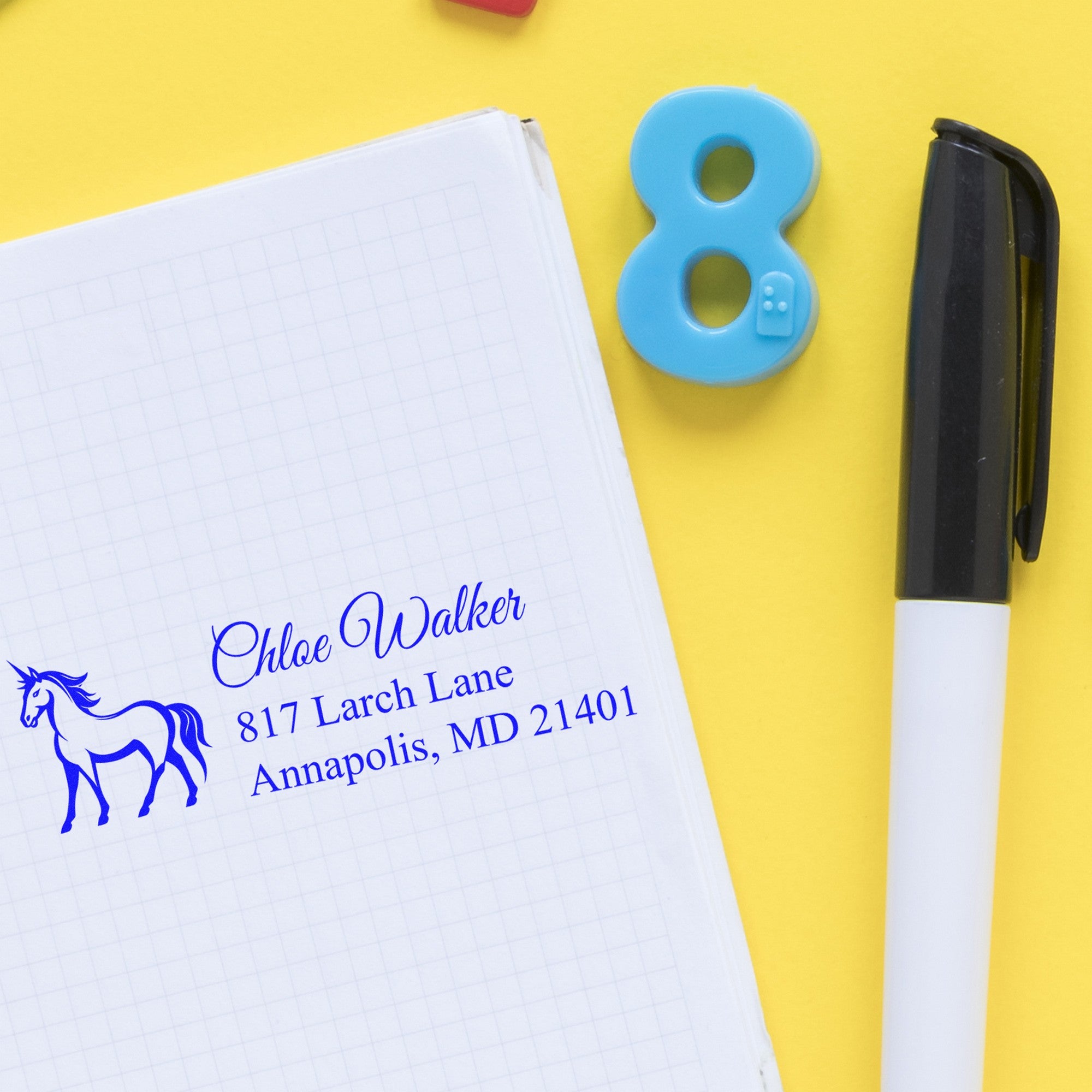 Self-Inking Blossoming Bloomwhirl Magical Unicorn Customized Address Label Stamp - Engineer Seal Stamps