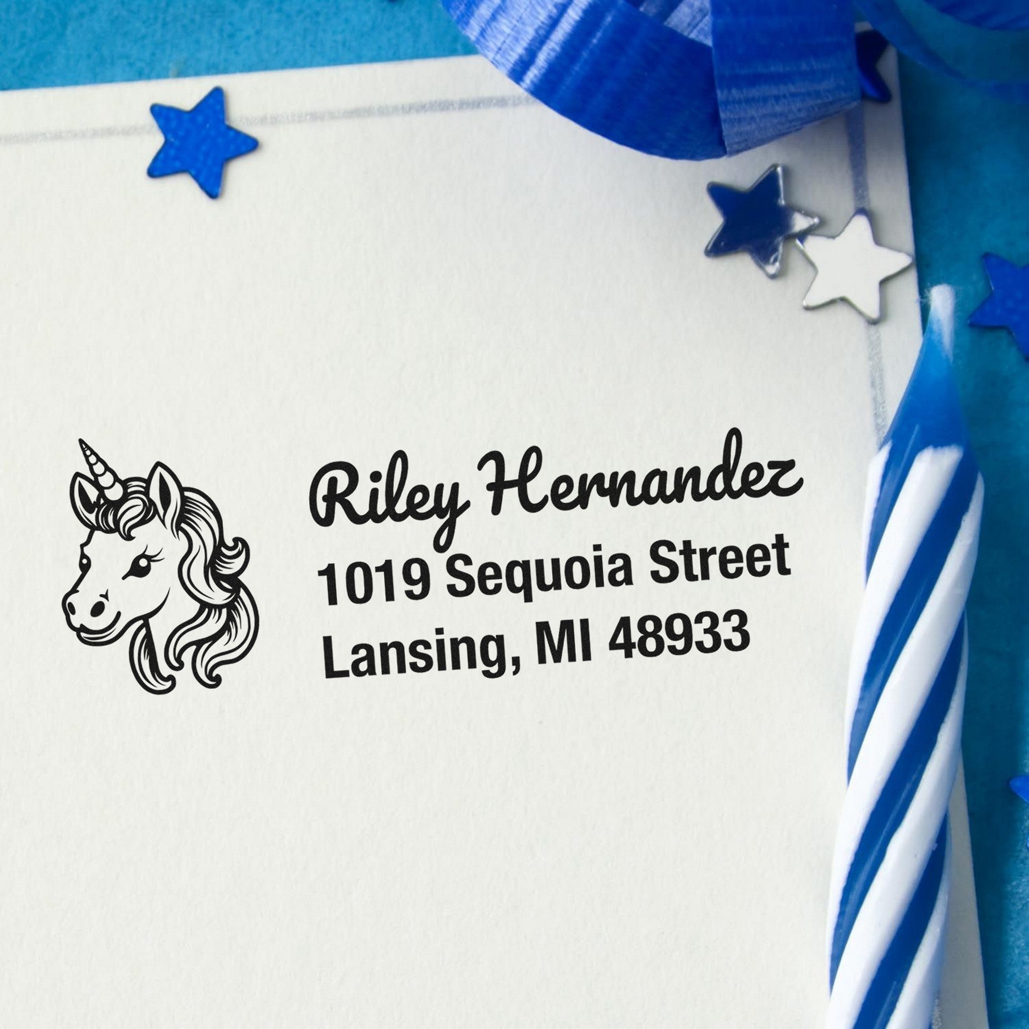 Moonlit Lunaflash Unicorn Personalized Address Rubber Stamp - Engineer Seal Stamps