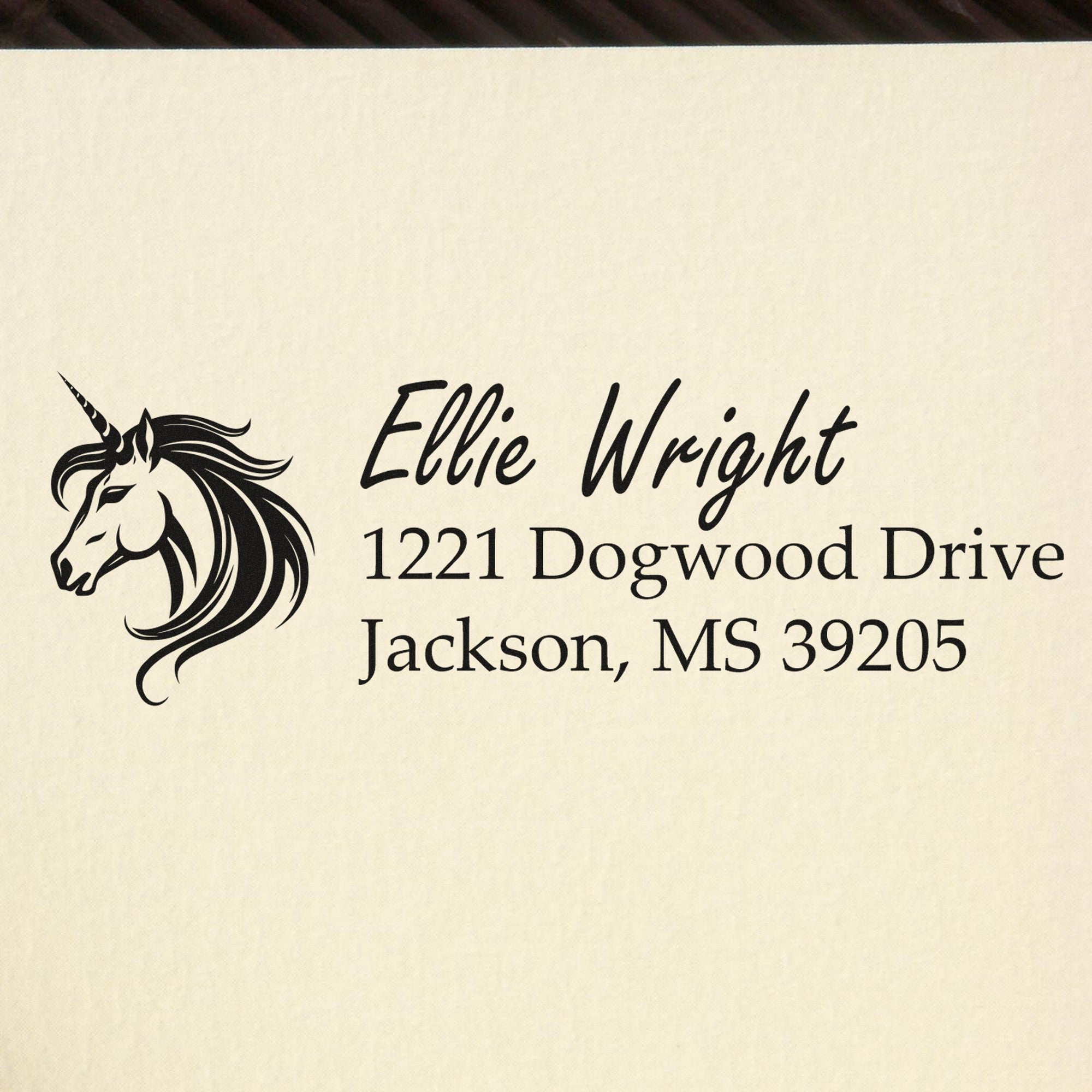 Dreamlike Mistymane Unicorn Personalized Name and Address Rubber Stamp - Engineer Seal Stamps