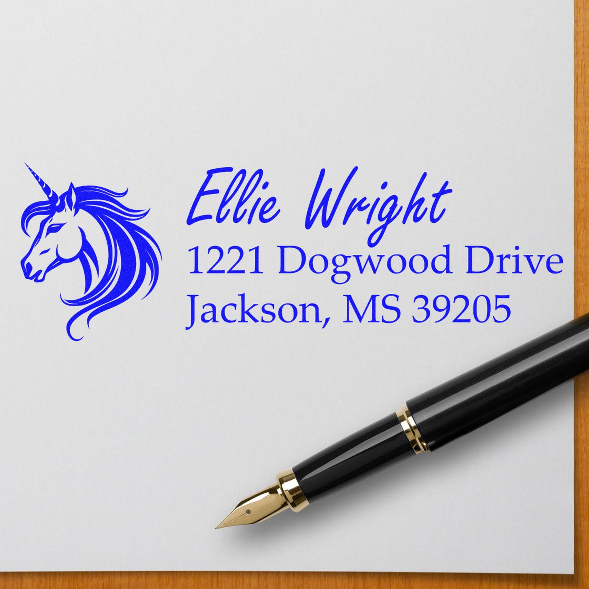 Dreamlike Mistymane Unicorn Personalized Name and Address Rubber Stamp - Engineer Seal Stamps