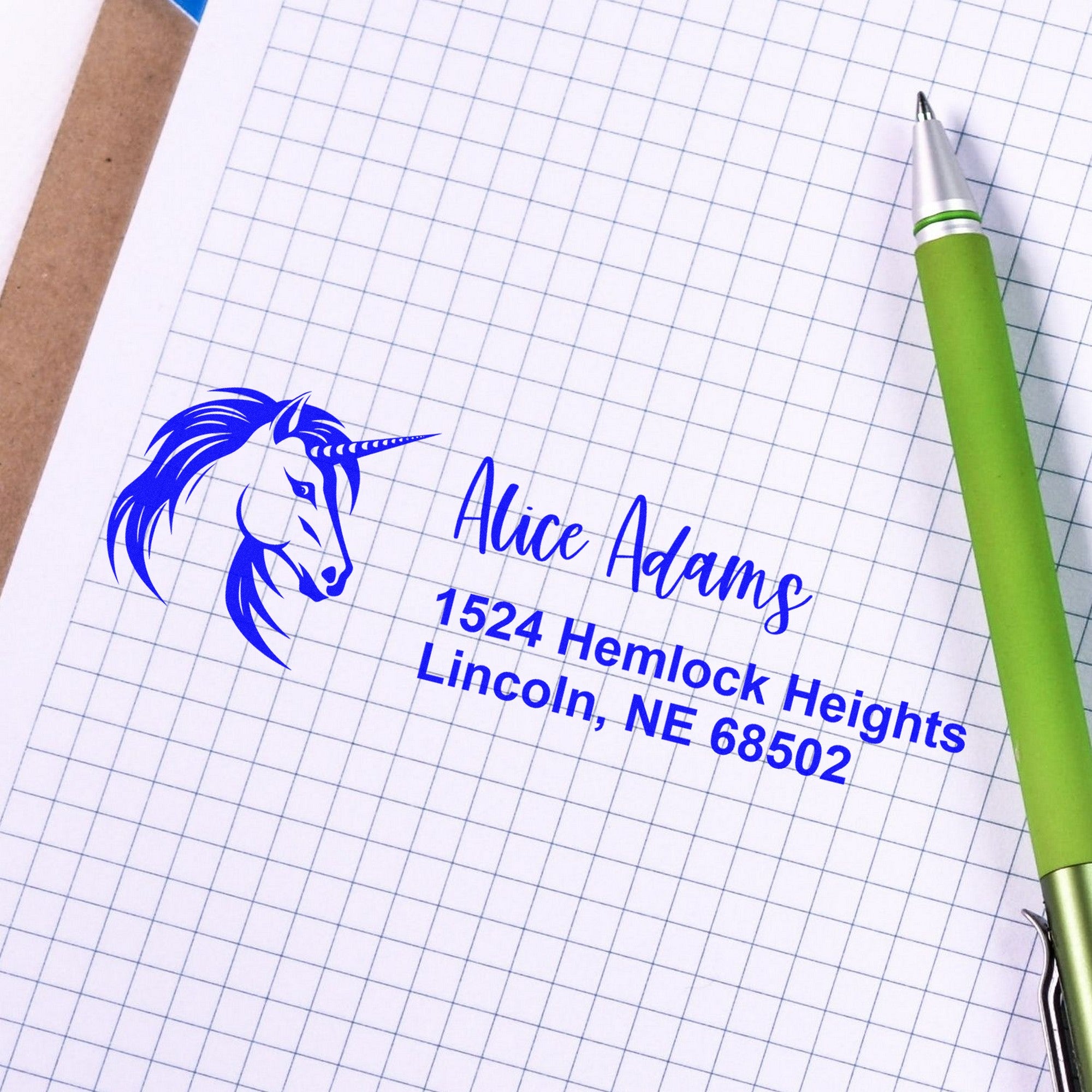 Self-Inking Azure Azureswirl Magical Unicorn Handmade Address Return Stamp - Engineer Seal Stamps