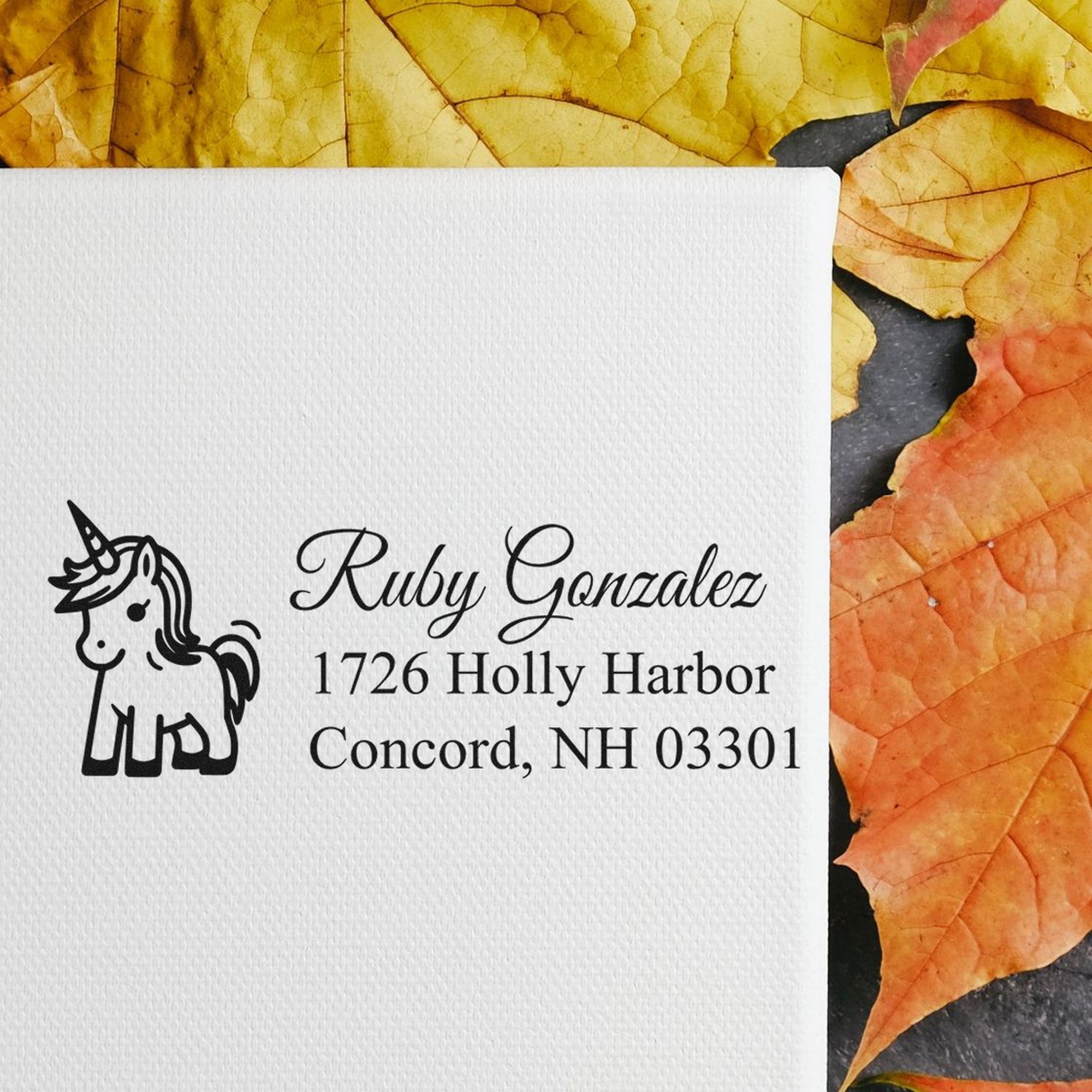 Frosty Frostmane Unicorn Personalized Mailing Address Rubber Stamp - Engineer Seal Stamps