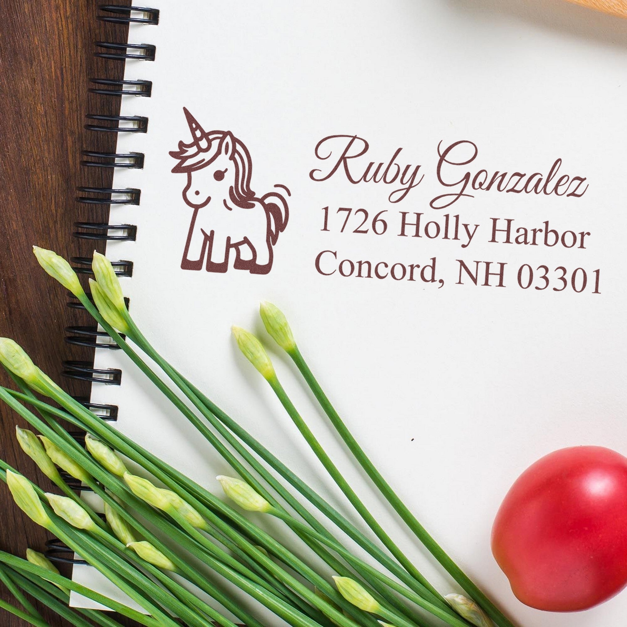 Frosty Frostmane Unicorn Personalized Mailing Address Rubber Stamp - Engineer Seal Stamps