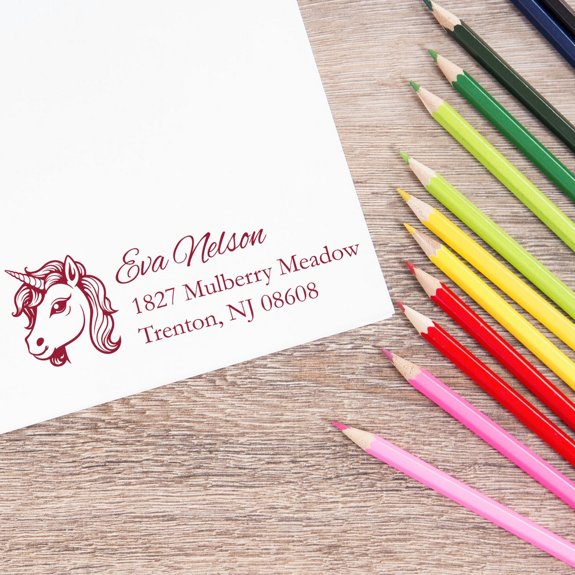 Rainbow Rainbowgleam Unicorn Personalized Mail Address Rubber Stamp - Engineer Seal Stamps