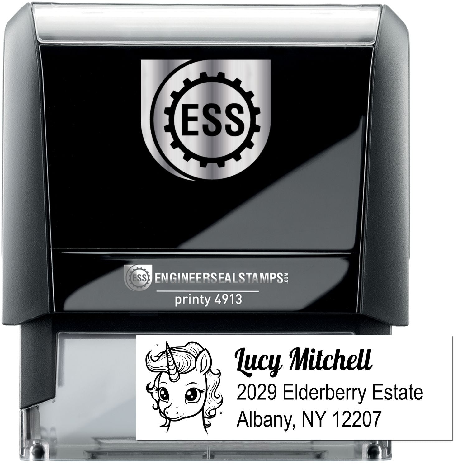 Self-Inking Golden Goldengleam Magical Unicorn Handmade Address Label Stamp - Engineer Seal Stamps