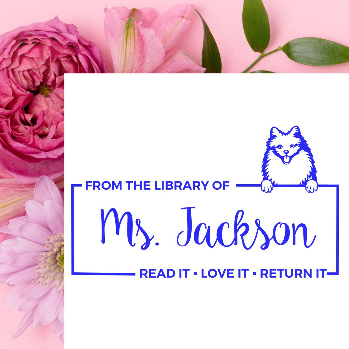 Custom Name For Library Books Stamp with American Eskimo - Engineer Seal Stamps