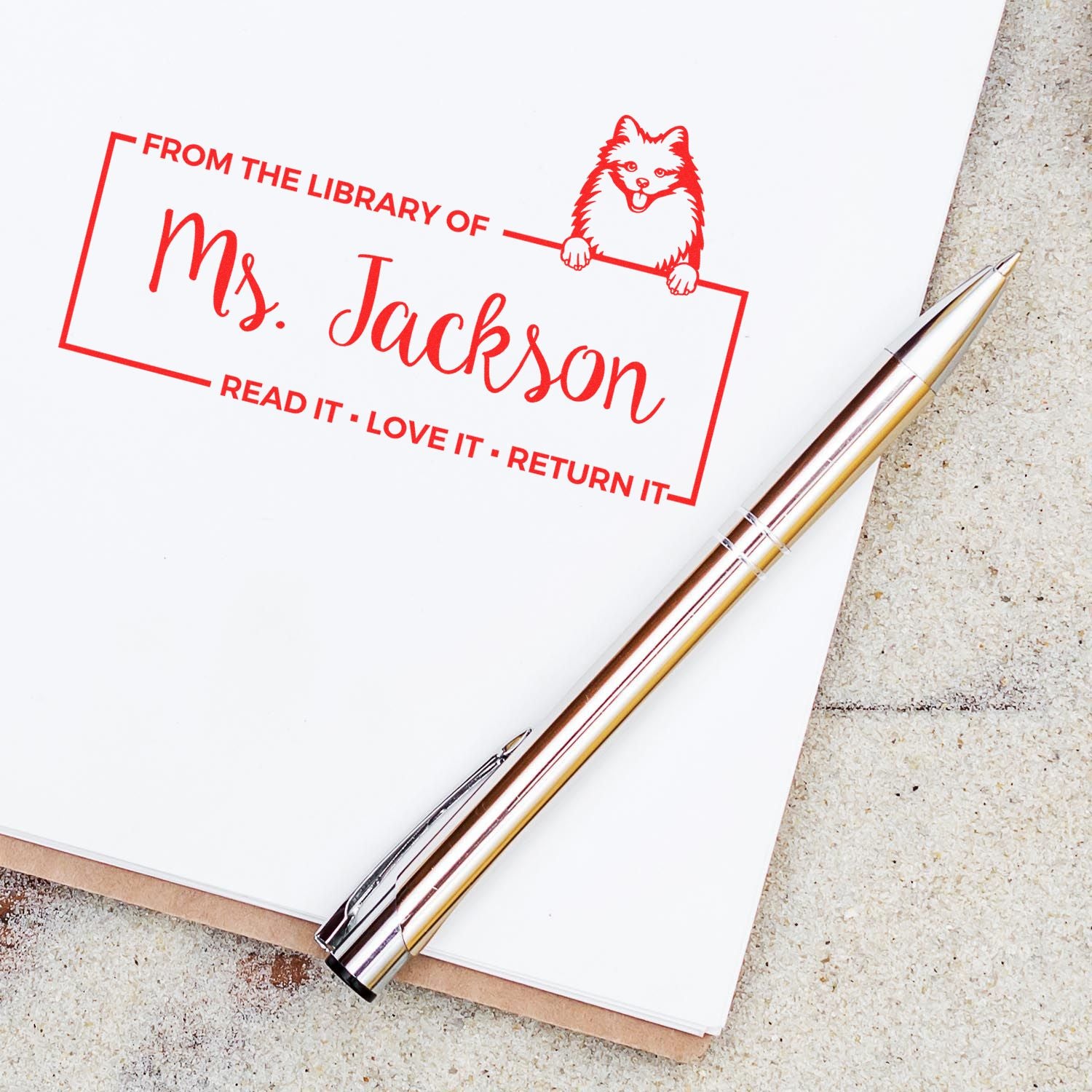 Custom Name For Library Books Stamp with American Eskimo - Engineer Seal Stamps