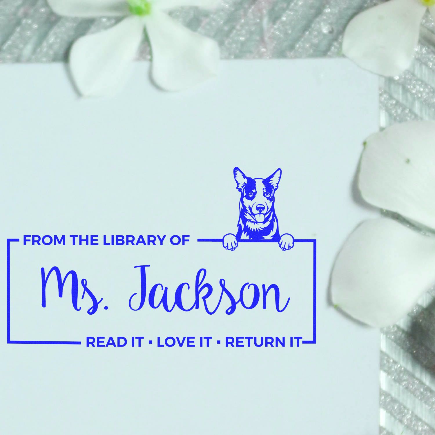 Custom Name For Library Books Stamper with Australian Cattle - Engineer Seal Stamps