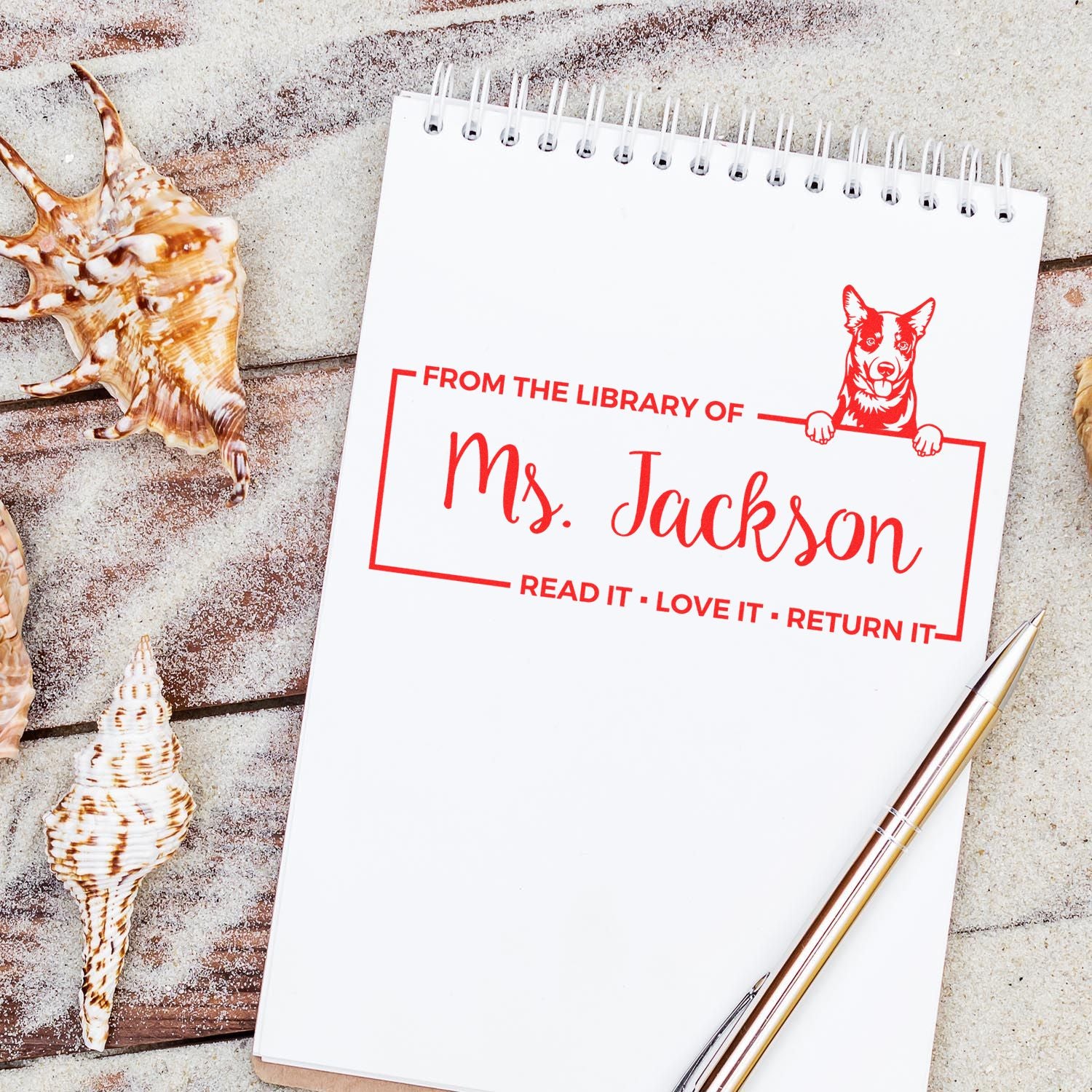 Custom Name For Library Books Stamper with Australian Cattle - Engineer Seal Stamps