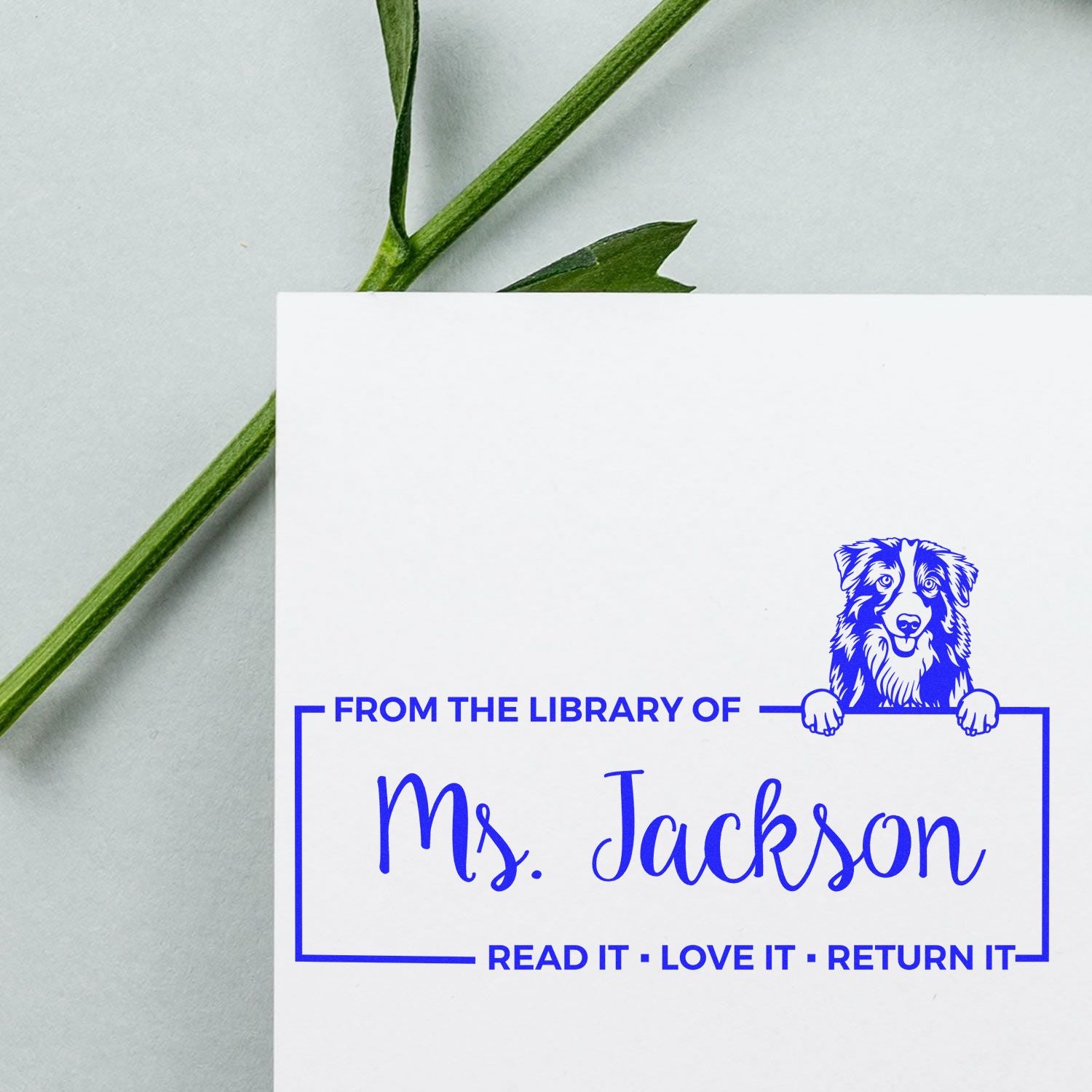 Custom Library Tool Stamp with Australian Shepherd - Engineer Seal Stamps