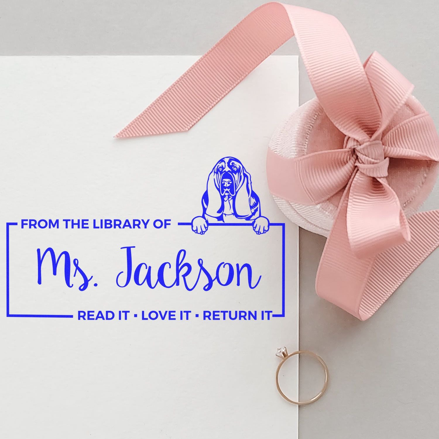 Self-Inking Basset Hound Customized Dog-Themed Bookplate? Stamp - Engineer Seal Stamps