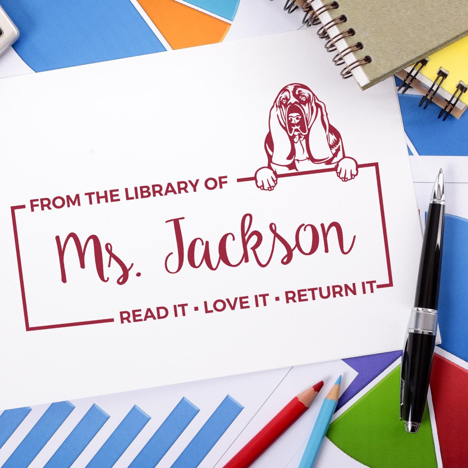 Basset Hound Custom Pet-Themed Bookplate? Stamp - Engineer Seal Stamps