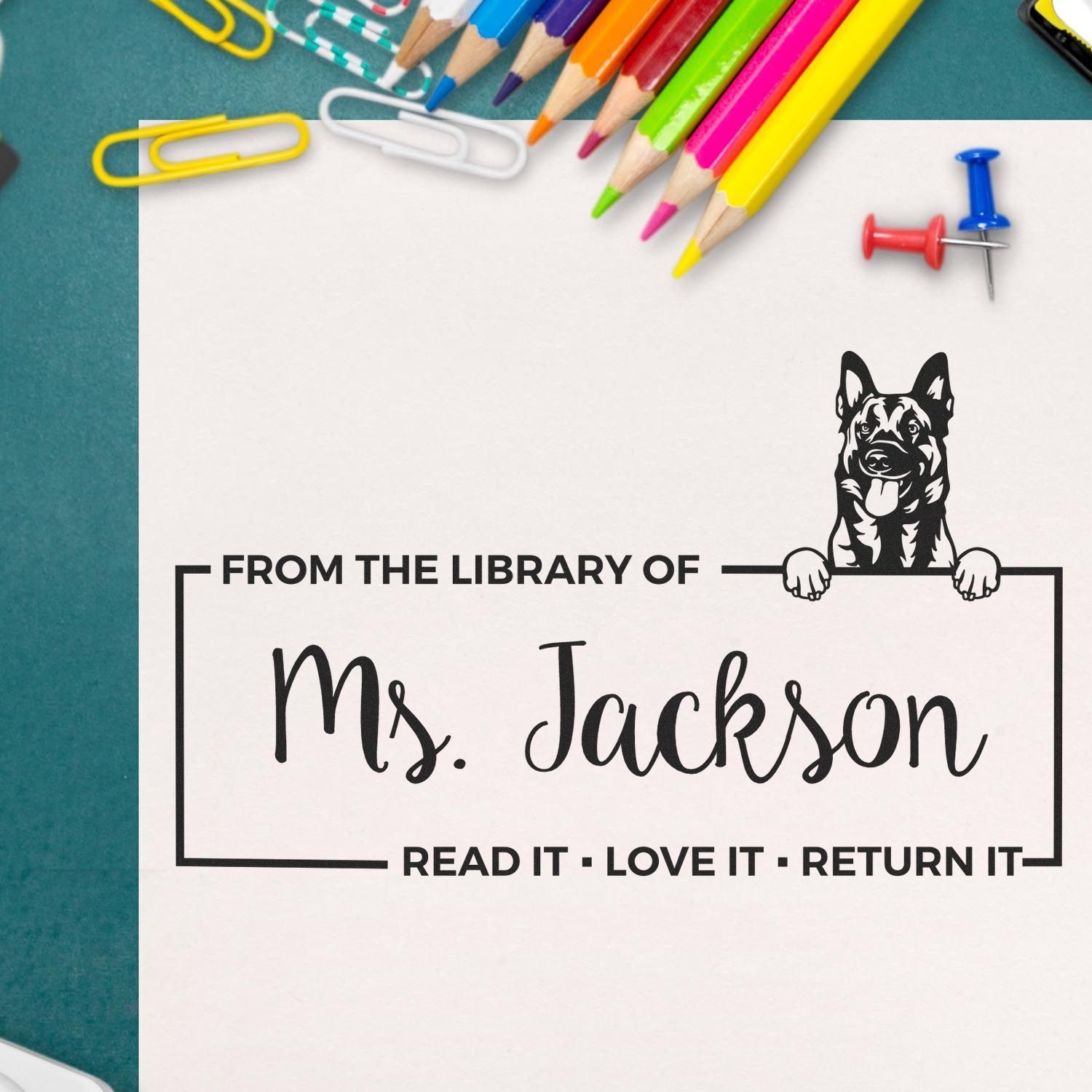 Belgian Malinois Custom Classroom Library Stamp - Engineer Seal Stamps