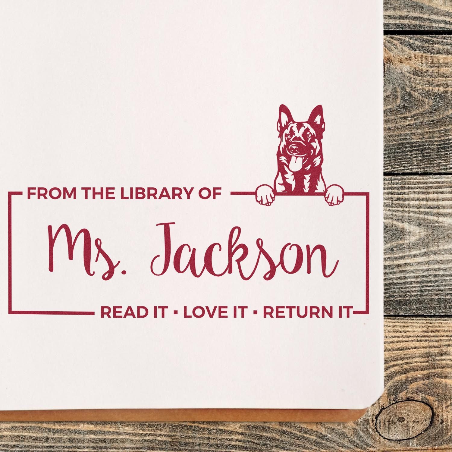 Custom Borrowed Book Stamper with Belgian Malinois - Engineer Seal Stamps