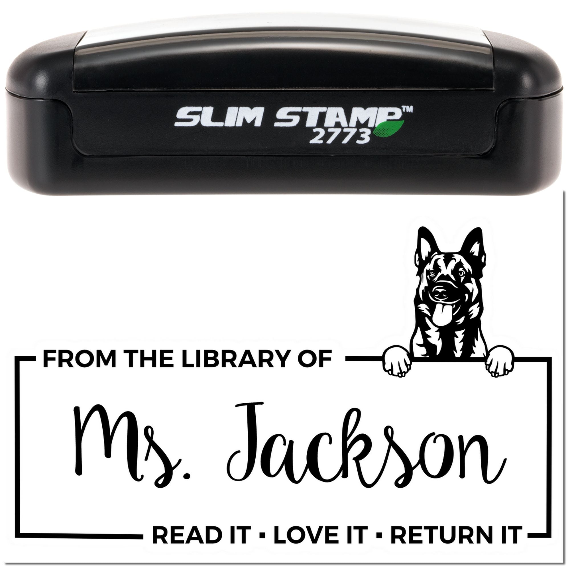 Custom Borrowed Book Stamper with Belgian Malinois - Engineer Seal Stamps