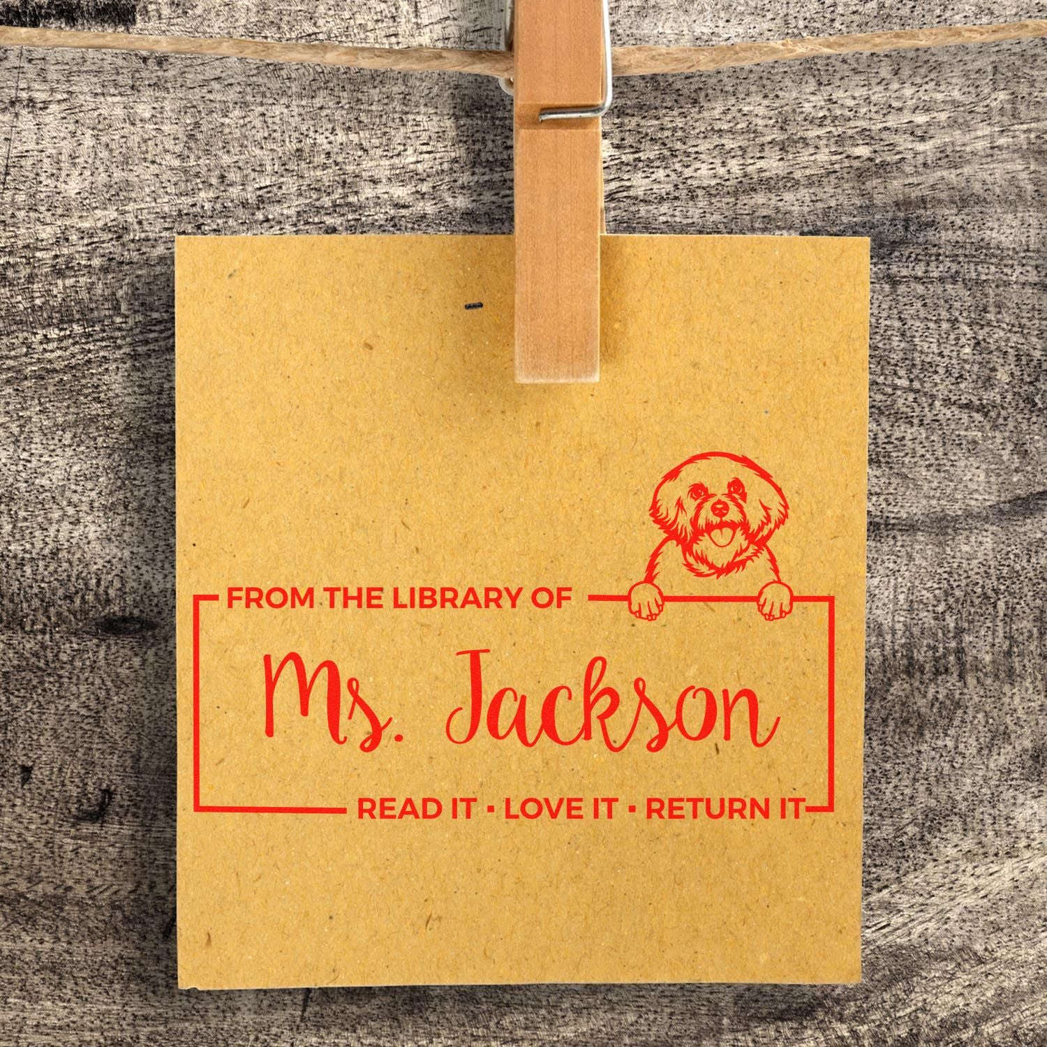 Custom Book Sharing Stamper with Bichon Frise - Engineer Seal Stamps