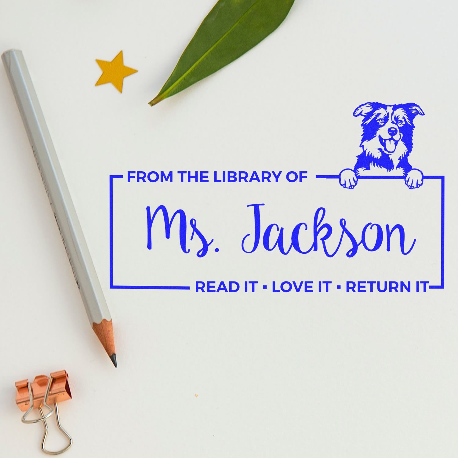 Custom Library Ownership Stamper with Border Collies - Engineer Seal Stamps