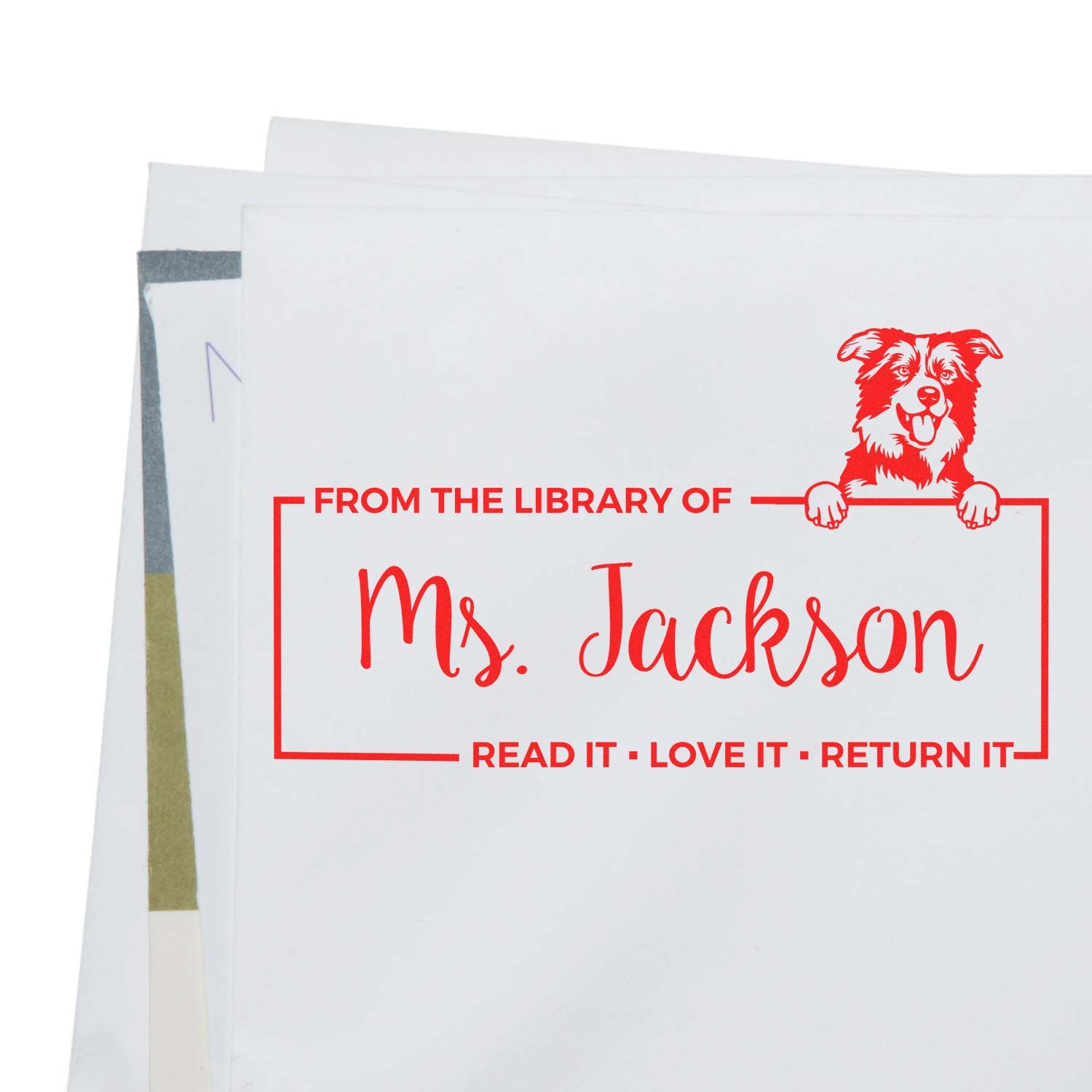 Custom Library Ownership Stamper with Border Collies - Engineer Seal Stamps