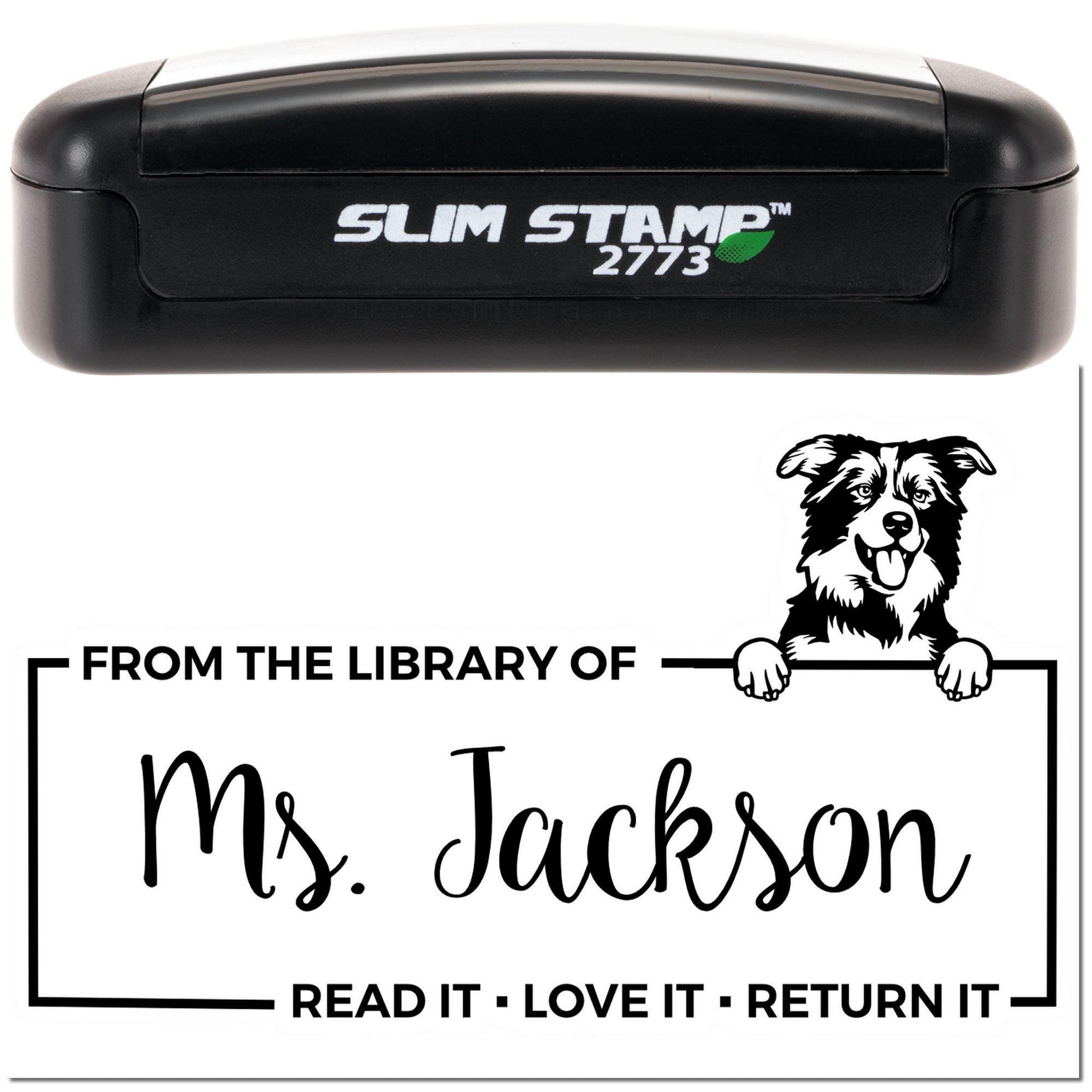 Custom Library Ownership Stamper with Border Collies - Engineer Seal Stamps