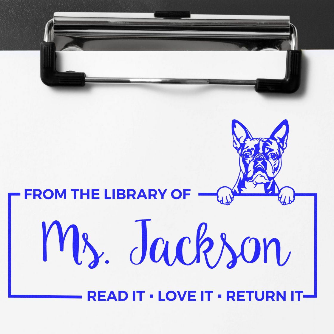 Boston Terrier Custom Library Book Stamper - Engineer Seal Stamps