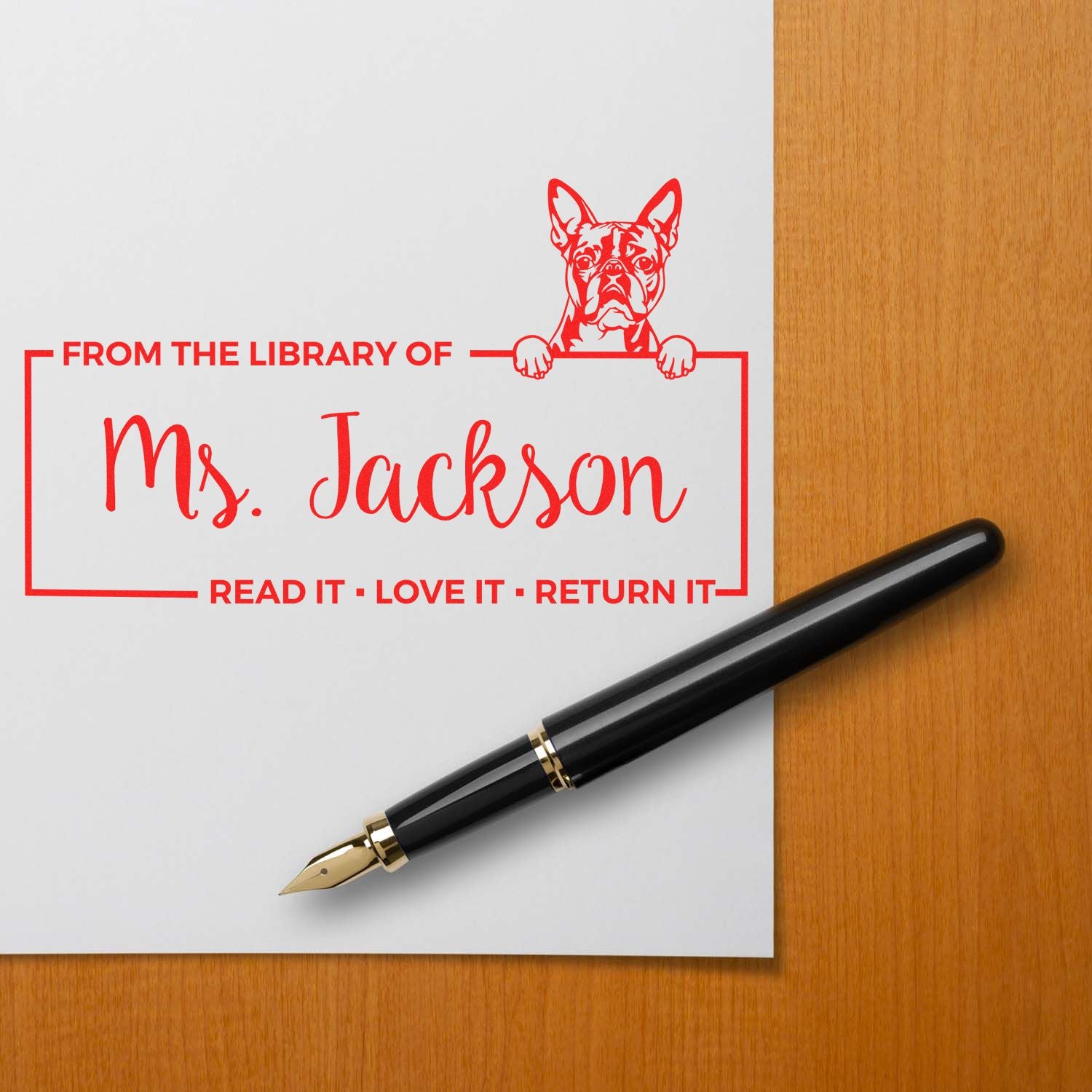 Custom Return My Book Stamp with Boston Terrier - Engineer Seal Stamps