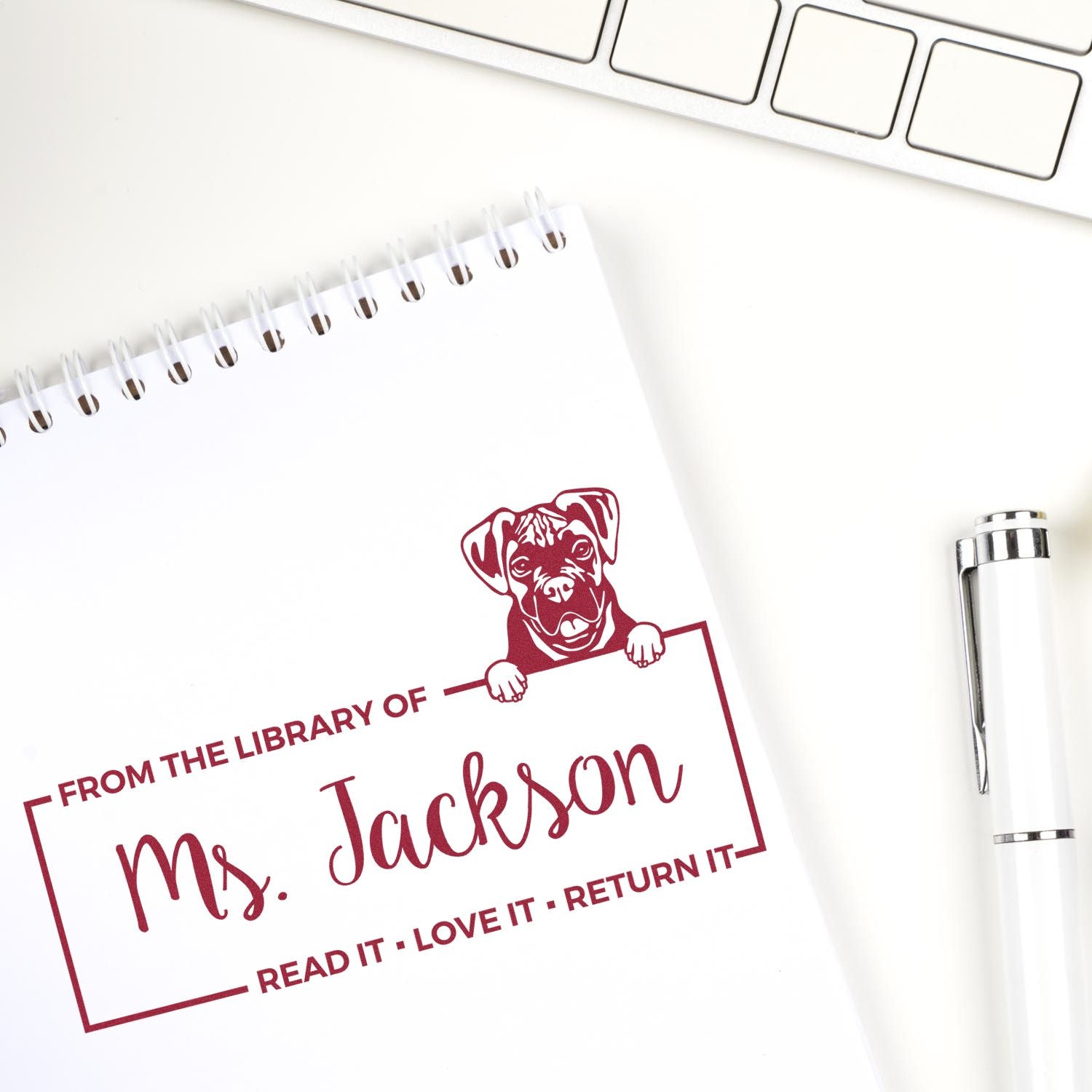Custom Return My Book Stamper with Boxer - Engineer Seal Stamps