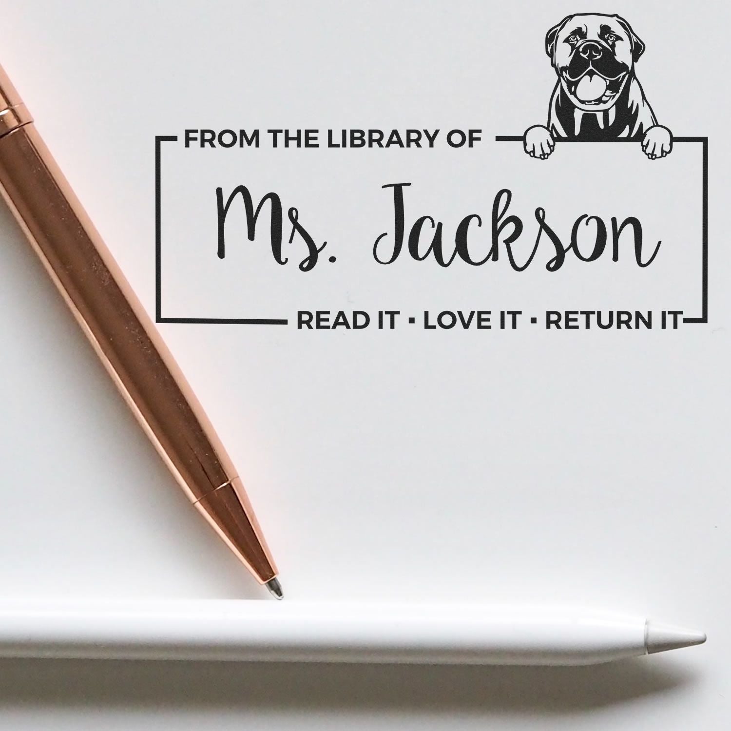 Self-Inking Bullmastiffs Customized Pet-Themed Book Ownership ? Stamp - Engineer Seal Stamps