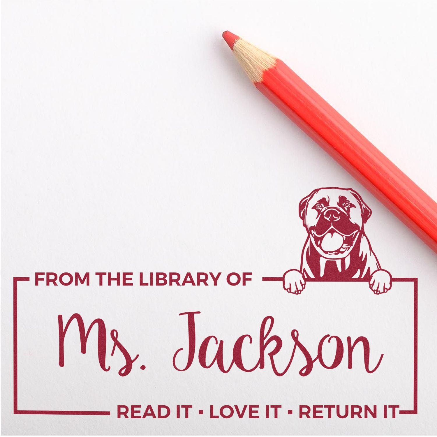 Custom Borrowed Library Book Stamper with Bullmastiffs - Engineer Seal Stamps