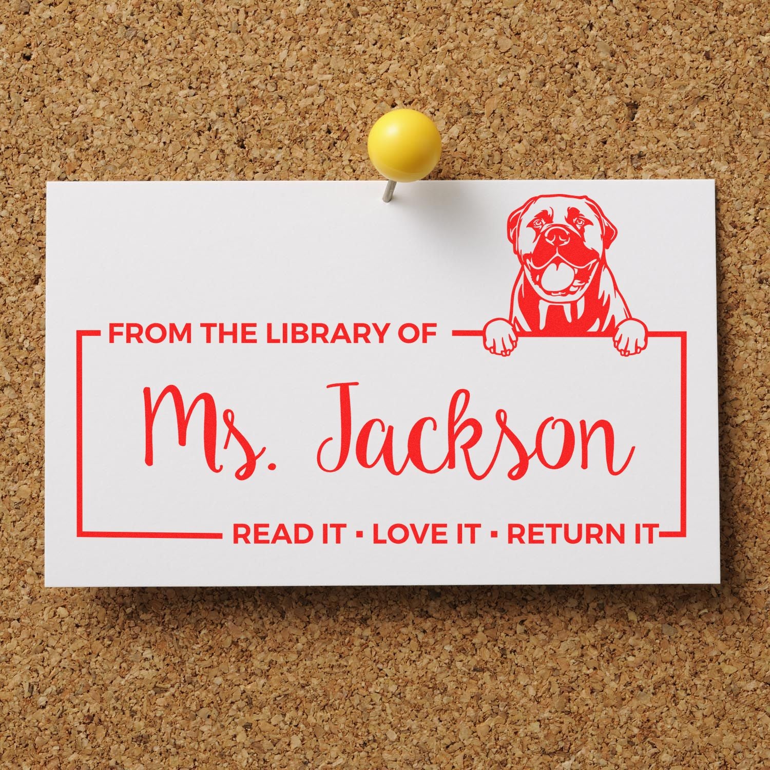 Custom Borrowed Library Book Stamper with Bullmastiffs - Engineer Seal Stamps