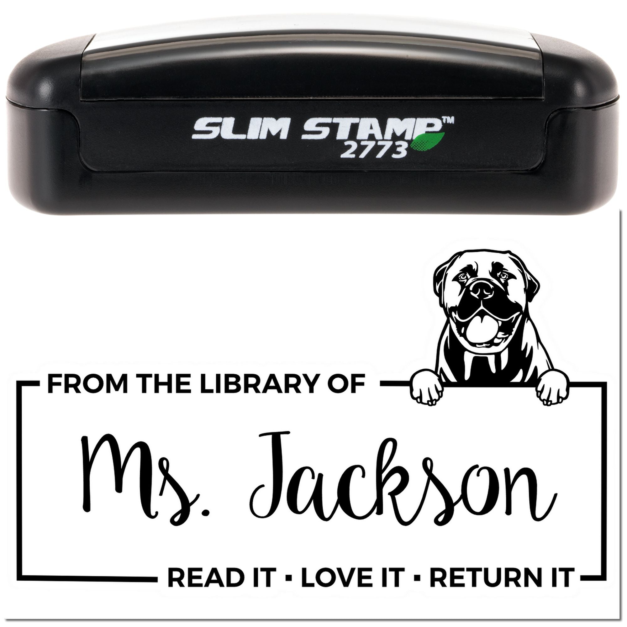 Custom Borrowed Library Book Stamper with Bullmastiffs - Engineer Seal Stamps